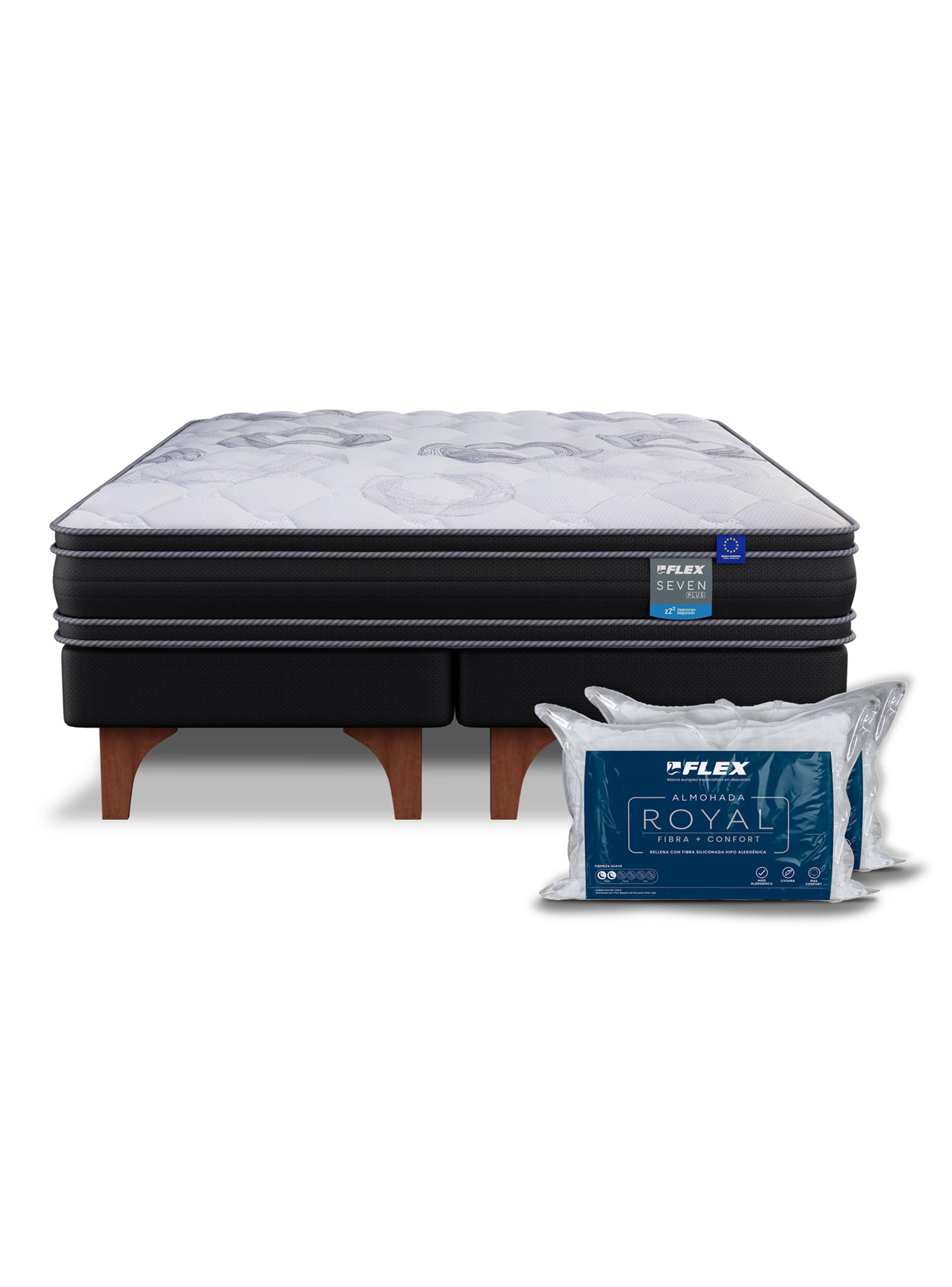 Cama Europea Seven Plus 2 Plazas Box Base Dividida + Almohadas Royal-2