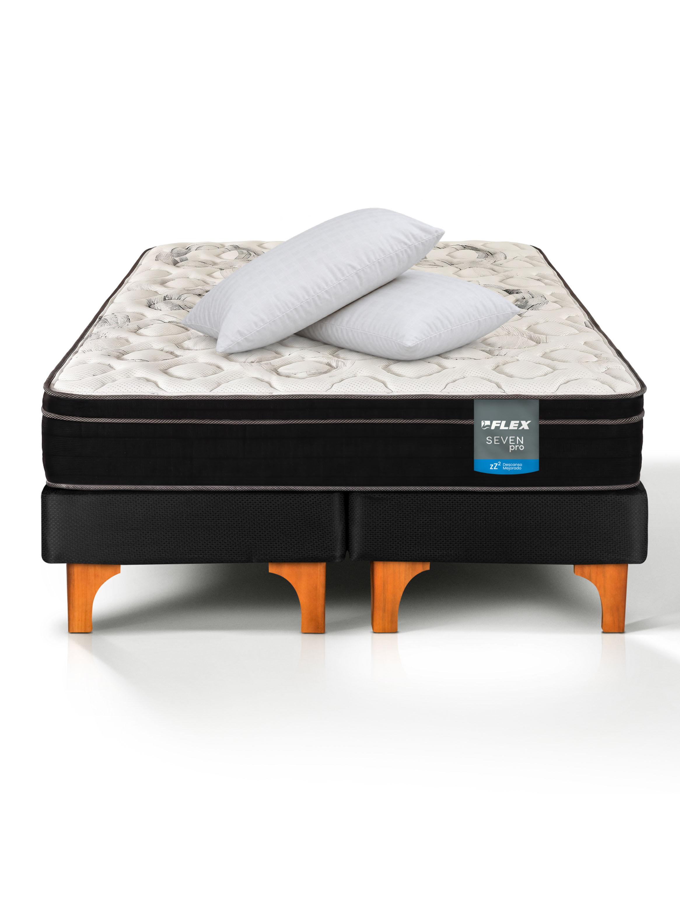 Cama Europea Seven Pro 2 Plazas Box BD + Almohadas Royal-1