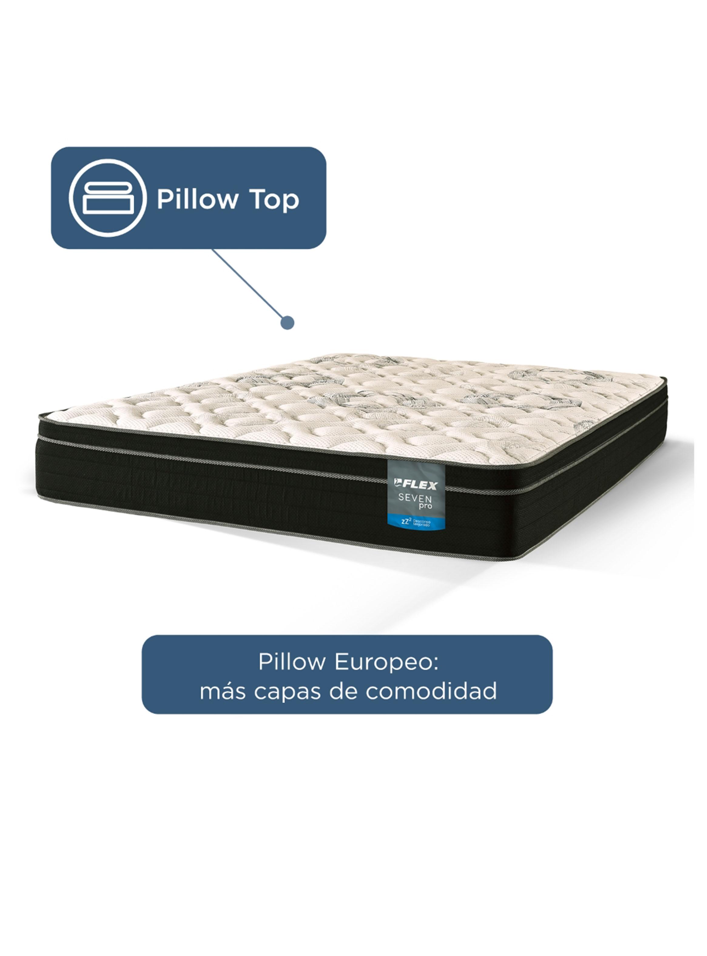 Cama Europea Seven Pro 2 Plazas Box BD + Almohadas Royal-3