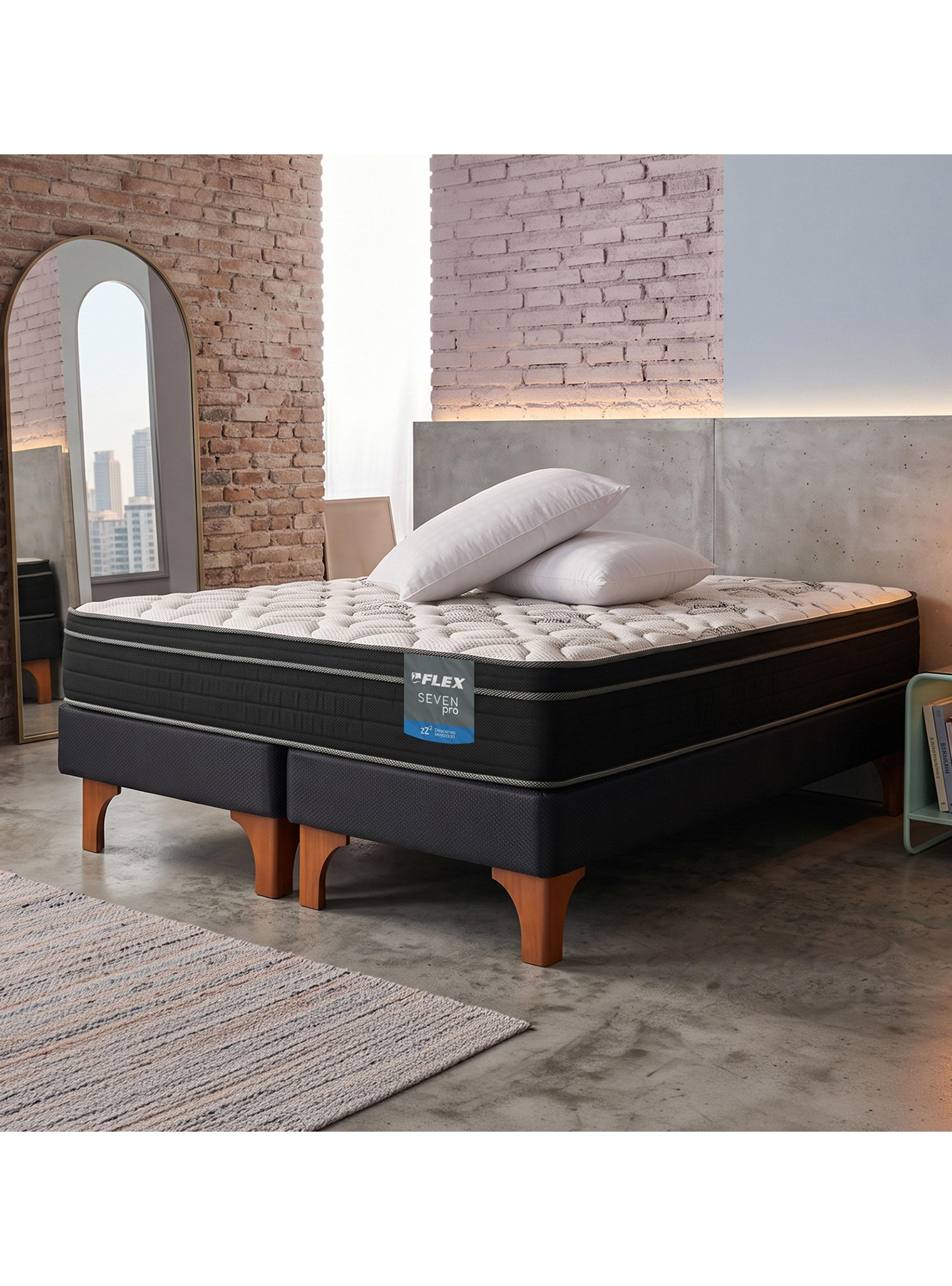 Cama Europea Seven Pro 2 Plazas Box BD + Almohadas Royal-5