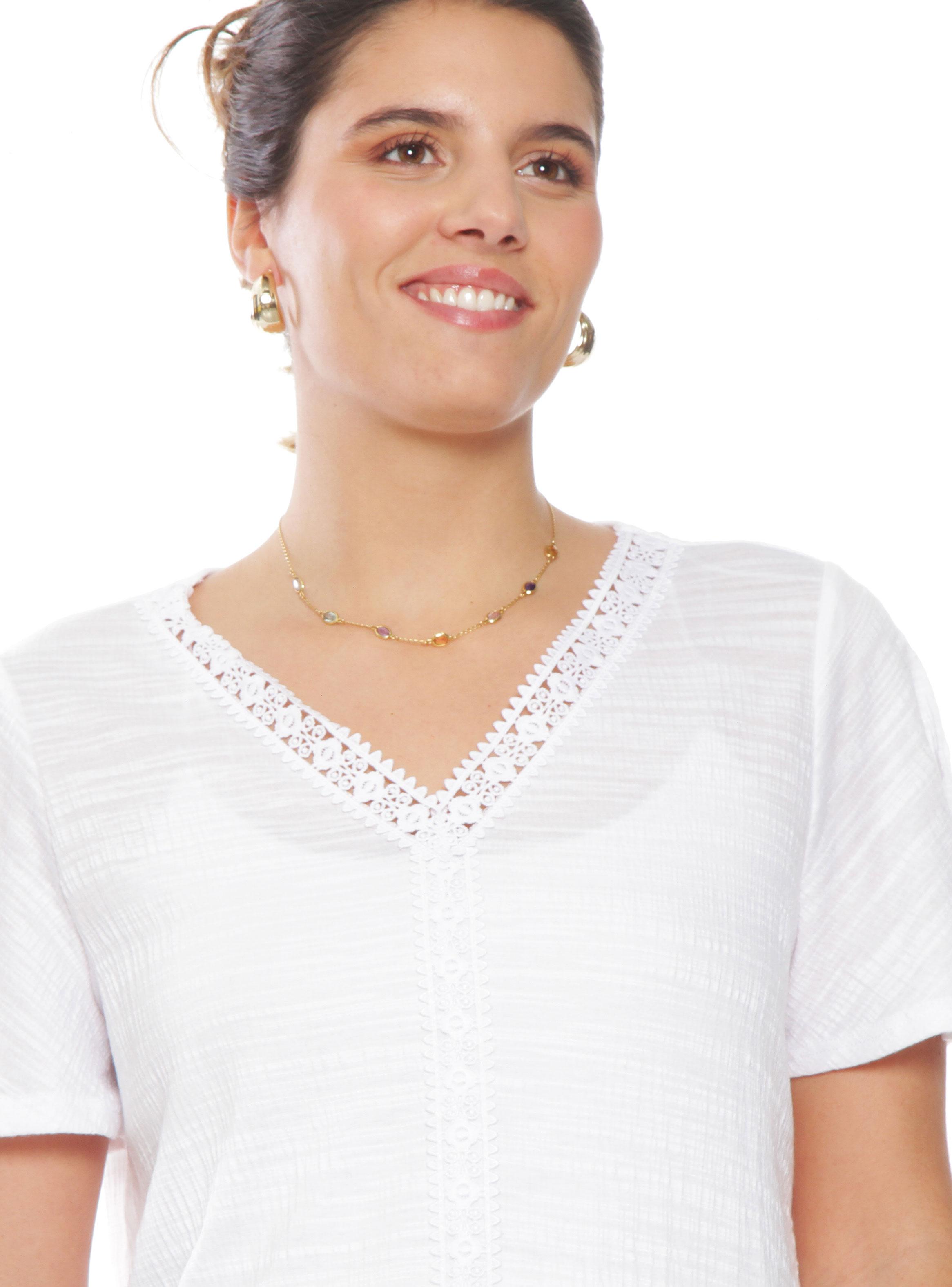 Polera Manga Corta Sólida Escote V con Aplicación-2