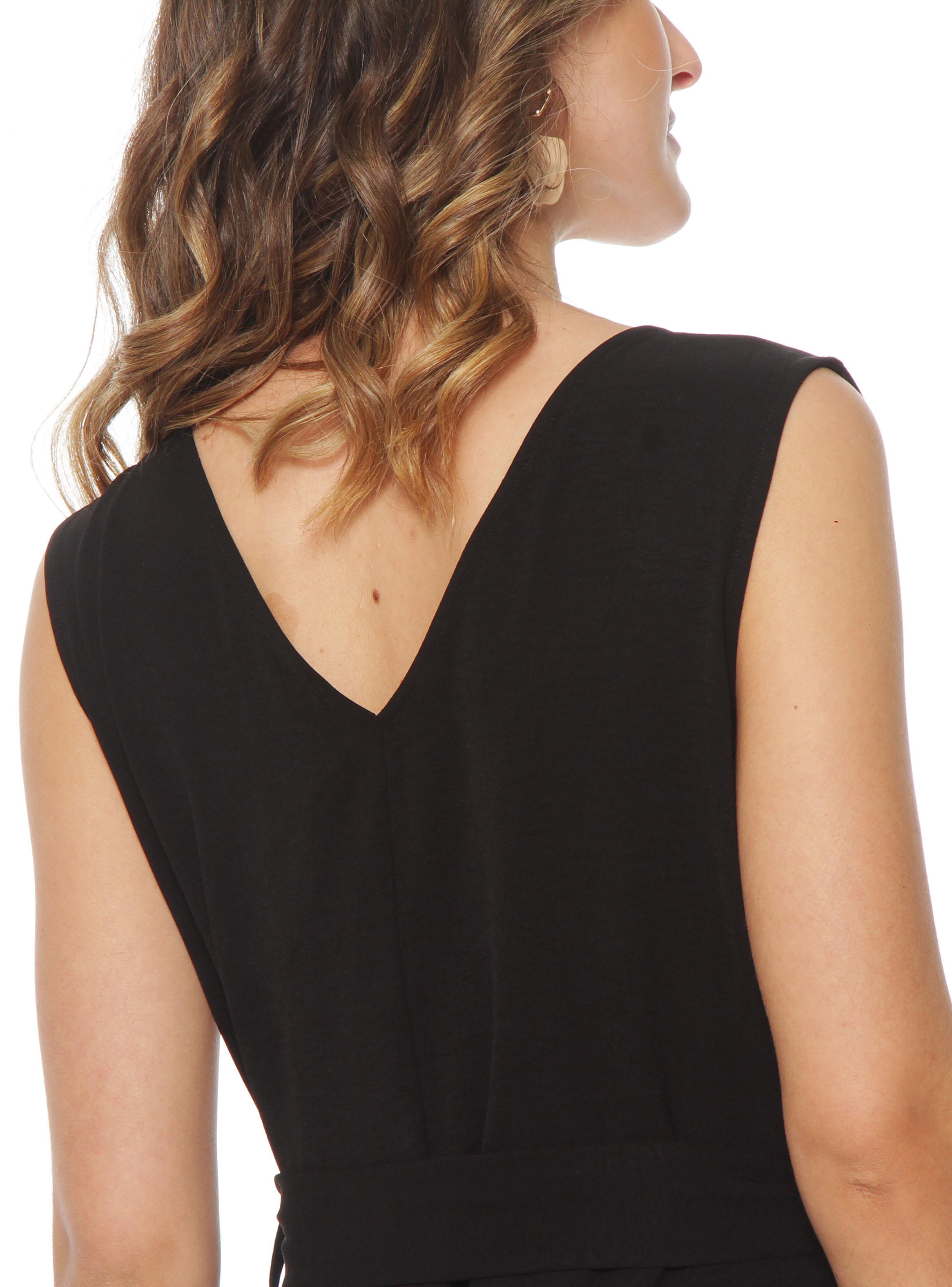 Enterito sin Manga con Lazo en Cintura y Bolsillo Escote V-2