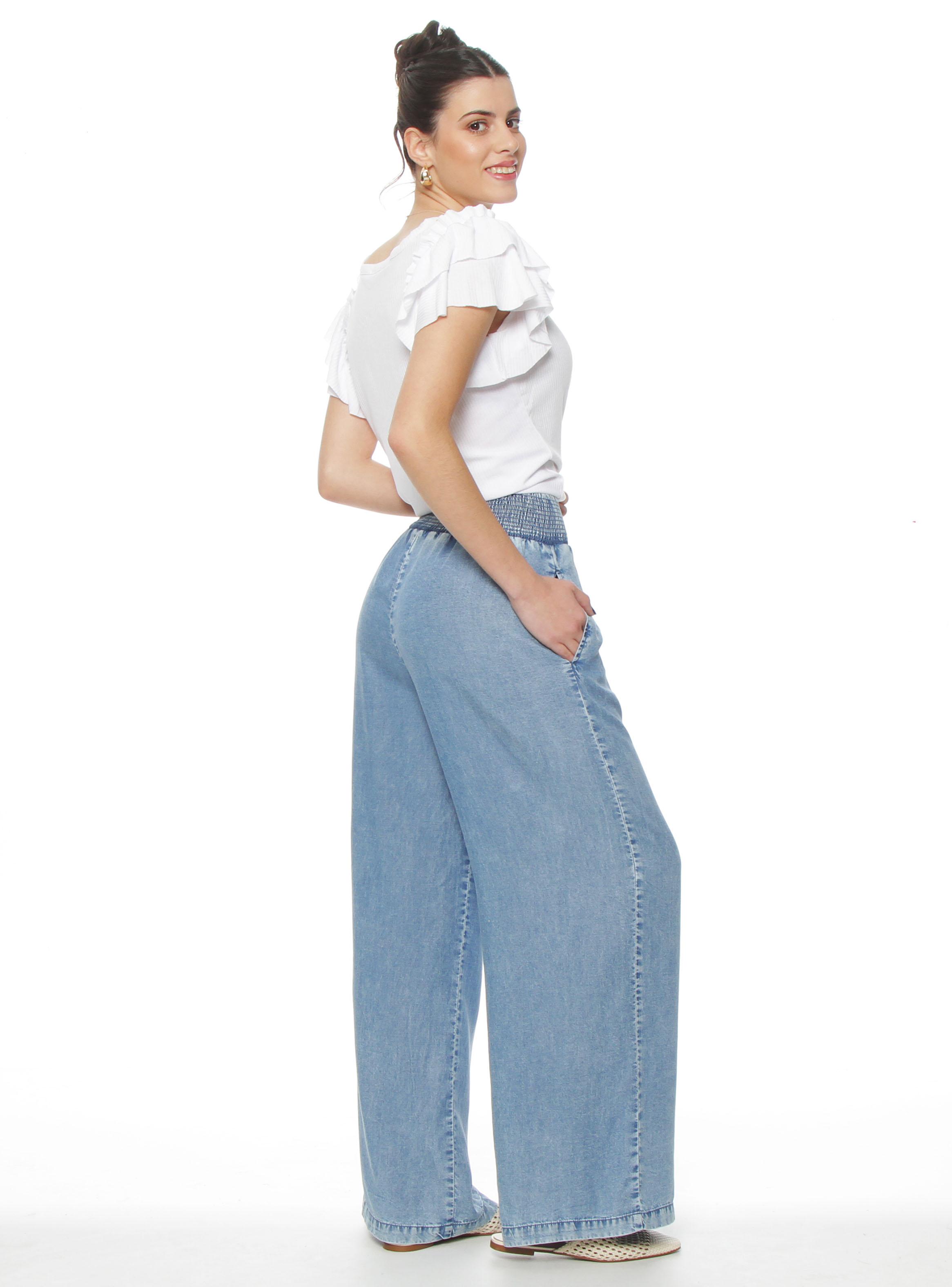 Pantalón Lyocell Wide Leg Tiro Alto Pretina Elasticada-4
