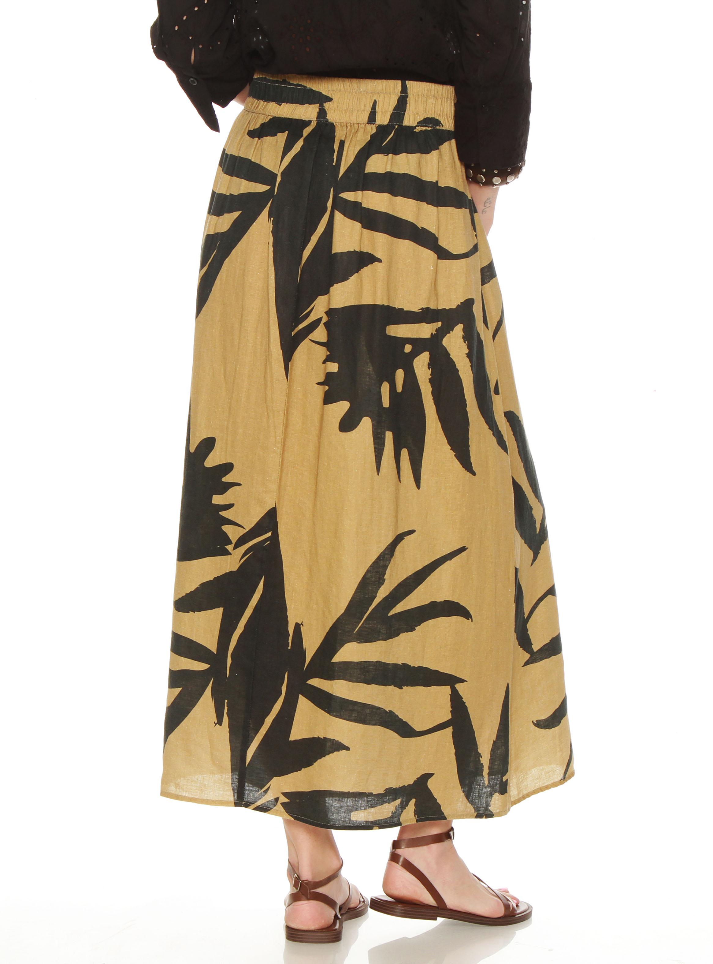 Falda Estampada con Lazo en la Cintura de Lino-1