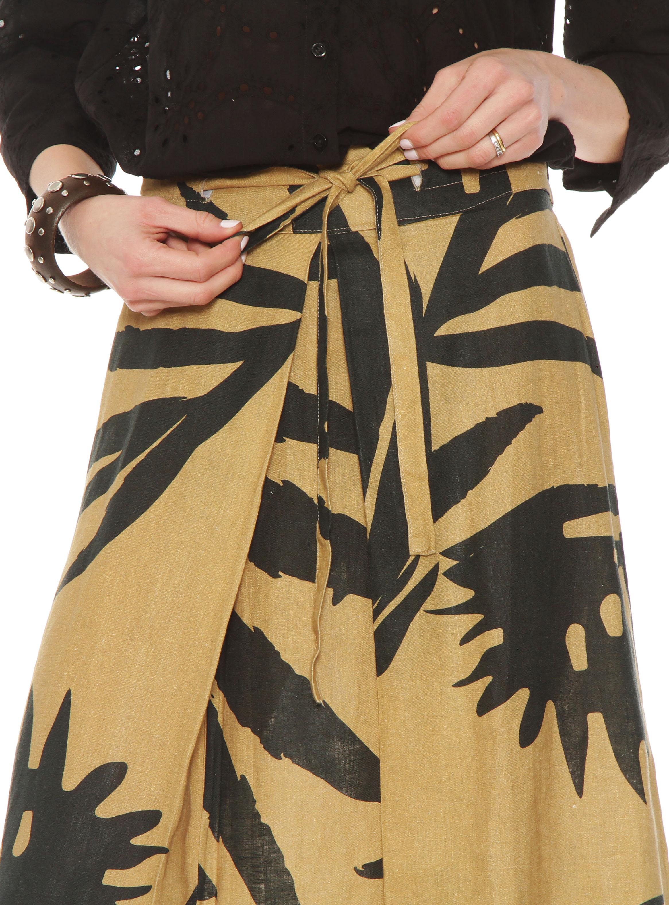 Falda Estampada con Lazo en la Cintura de Lino-2