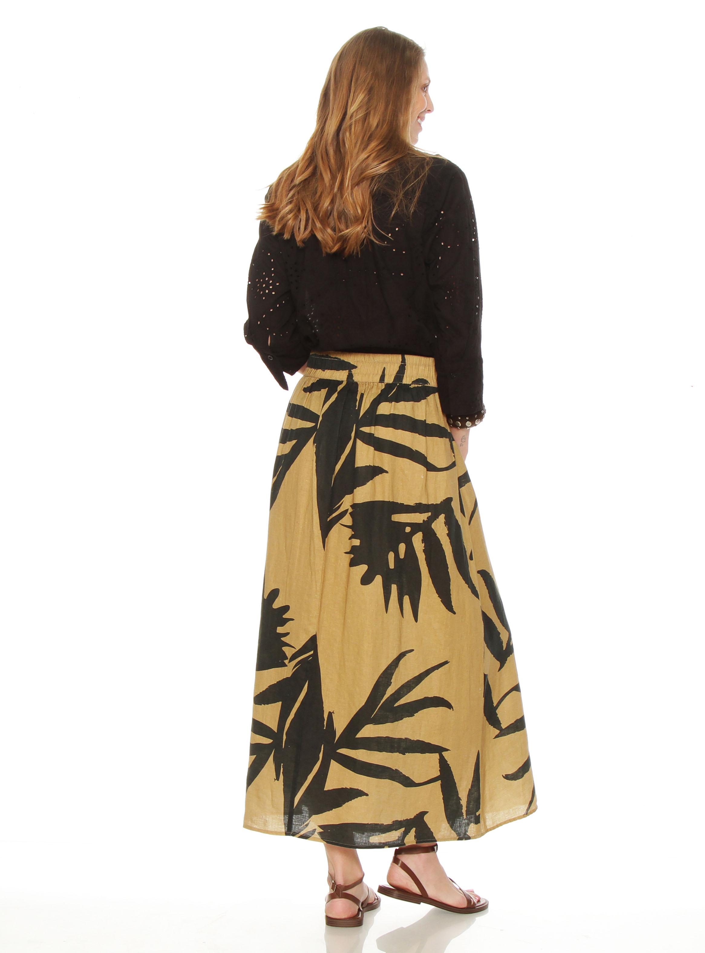 Falda Estampada con Lazo en la Cintura de Lino-4