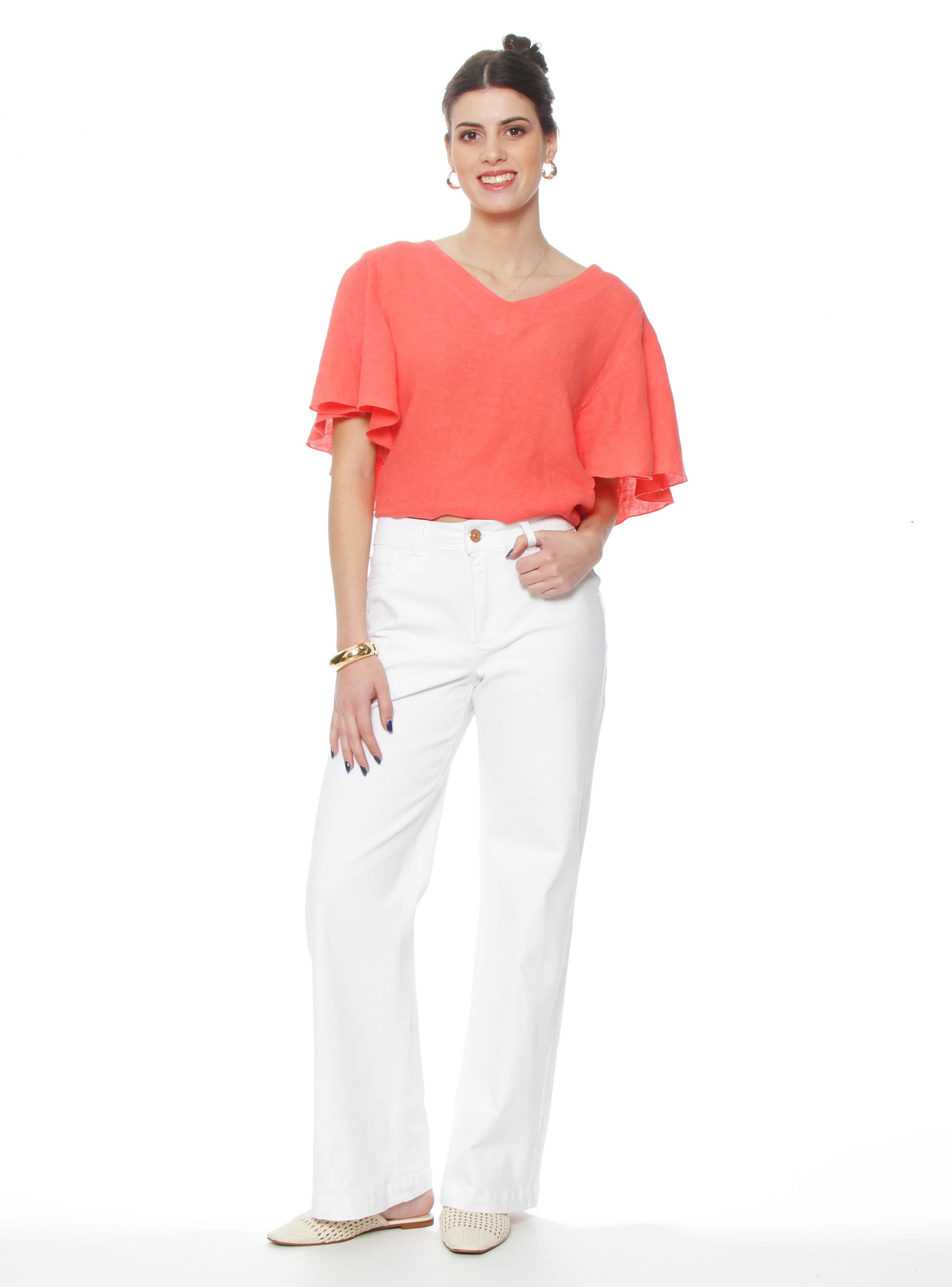 Jeans Wide Leg Tiro Alto Pretina Básica de 1 Botón P34-3