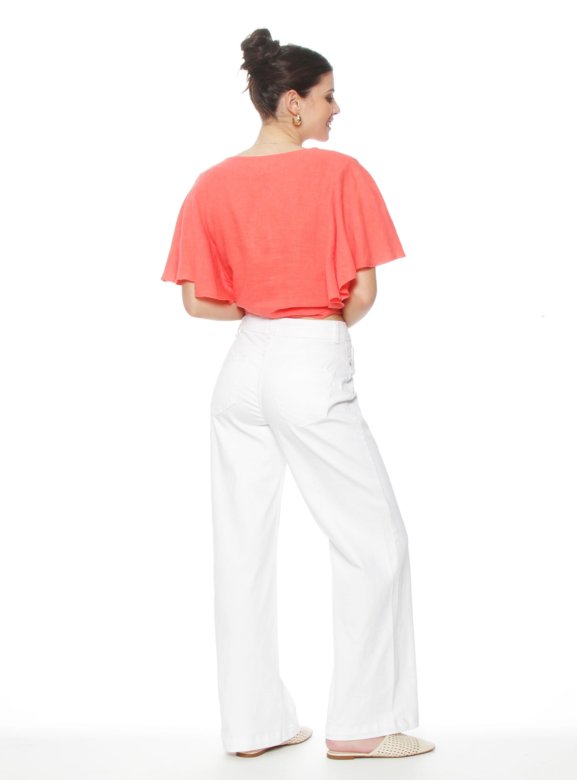Jeans Wide Leg Tiro Alto Pretina Básica de 1 Botón P34-4