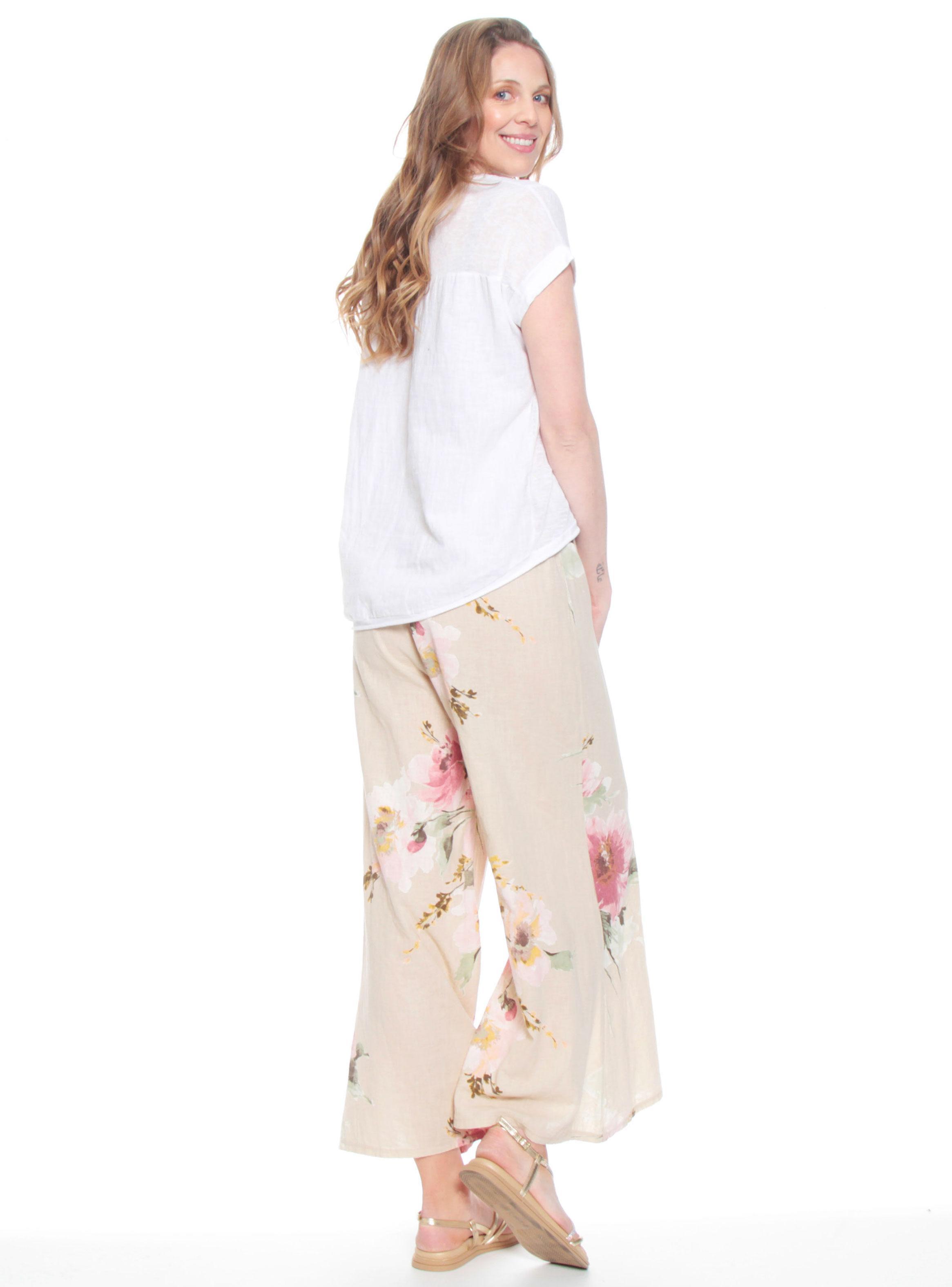Blusa Manga Corta Lino Sólida Escote V Corte Delantero-4