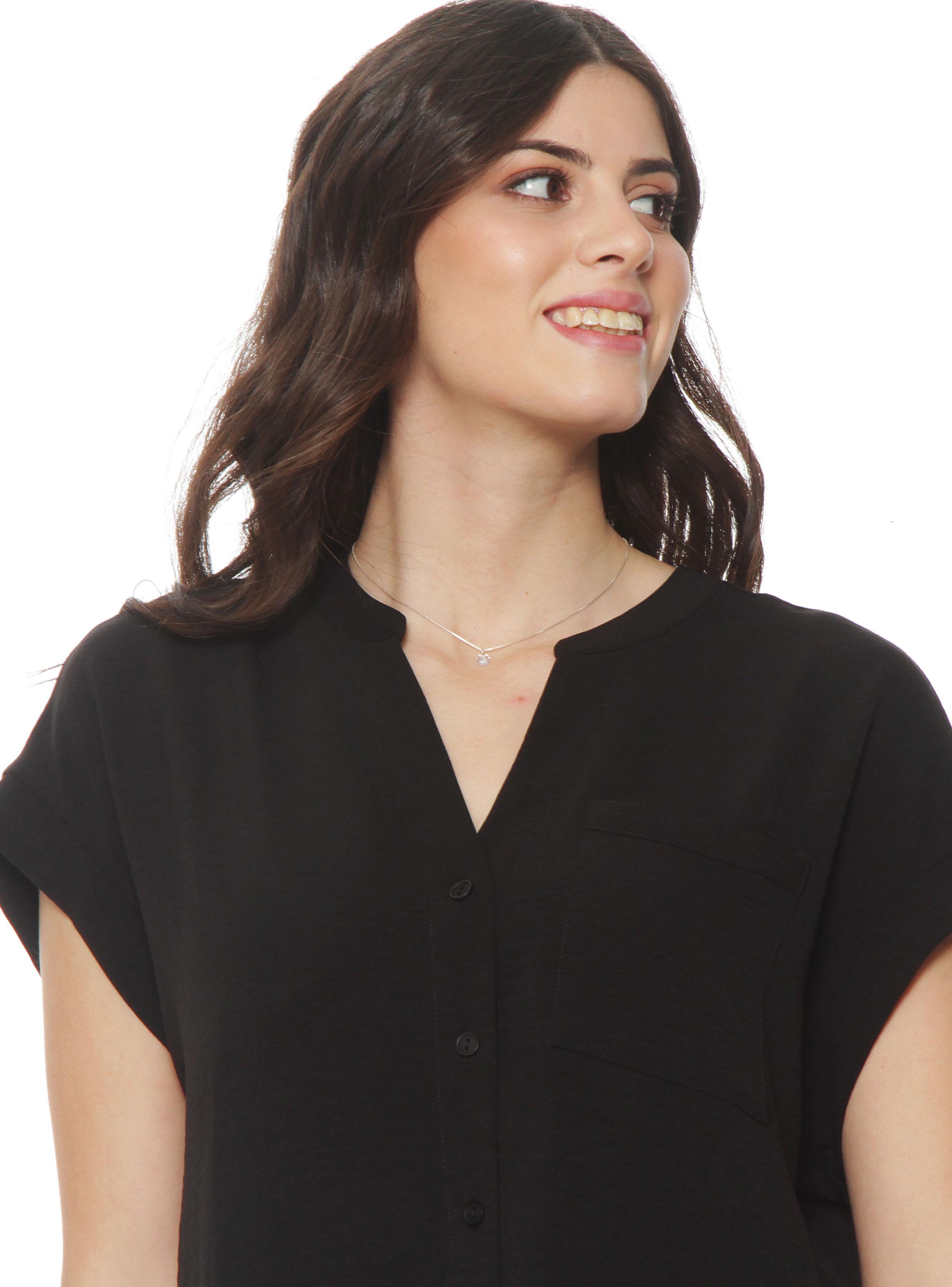Blusa Manga Corta Escote V Abotonada en Delantero-2