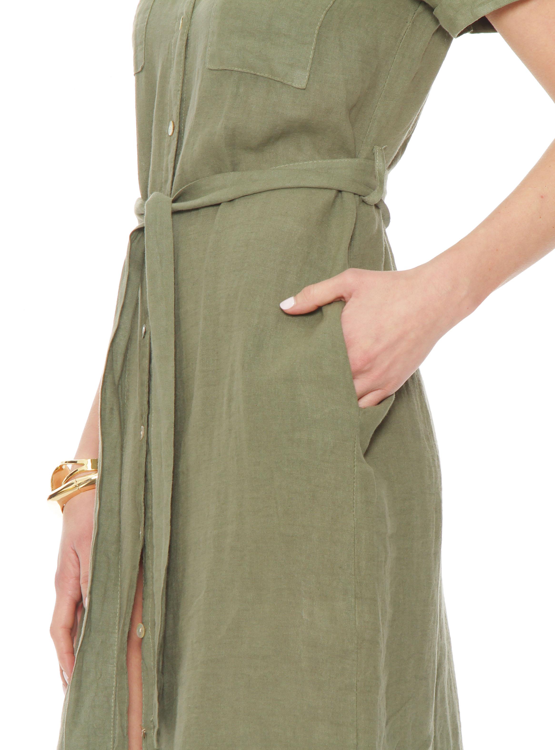 Vestido Camisero Abotonado de Lino-4