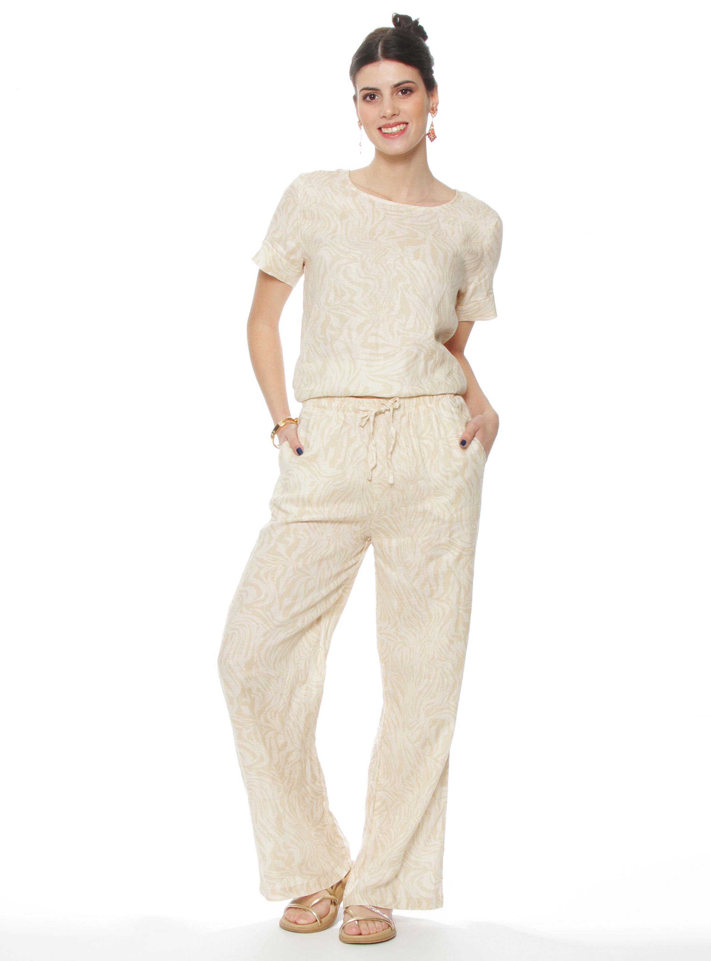 Pantalón Lino Estampado Recto Tiro Alto-3