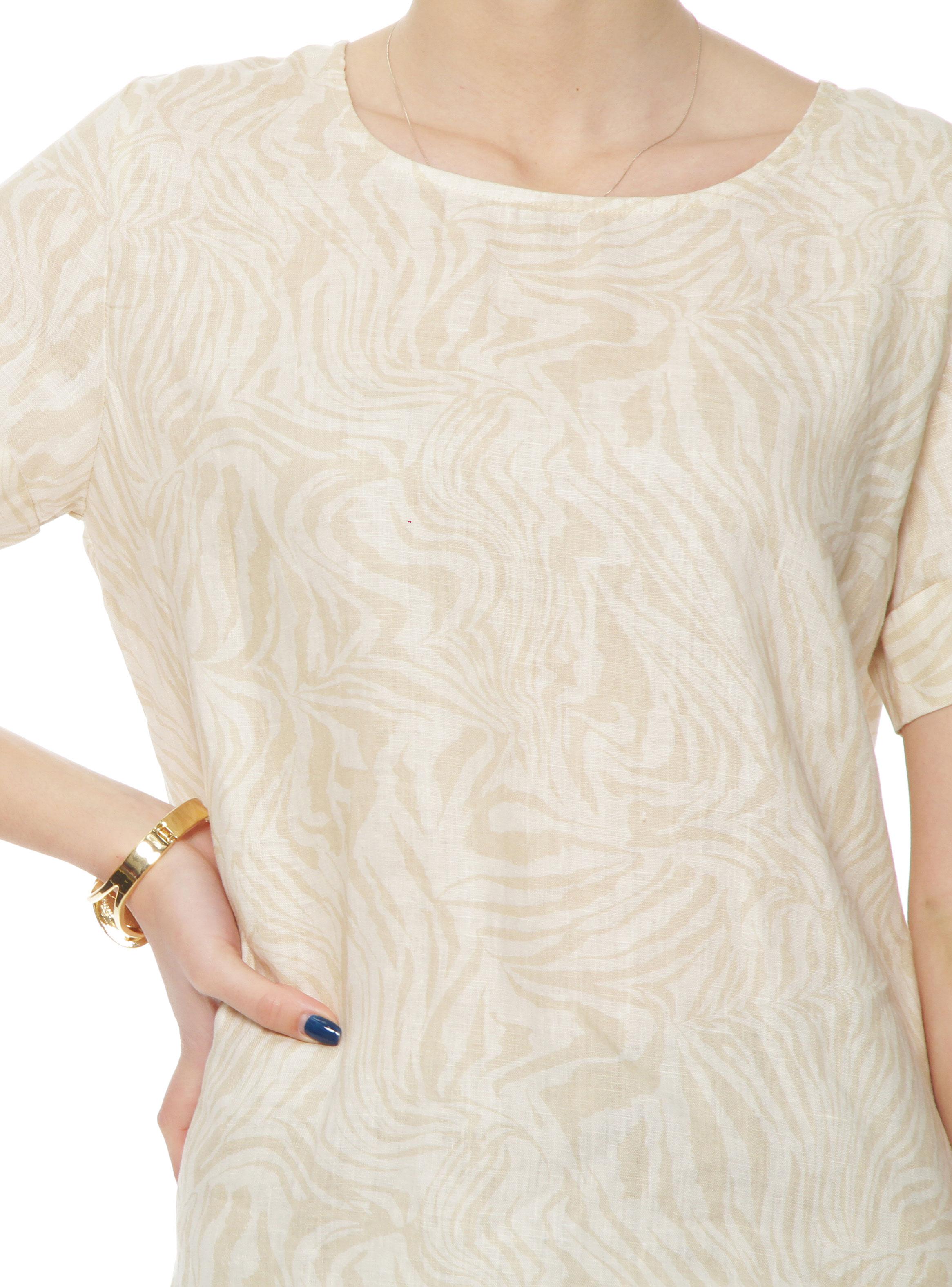 Blusa Manga Corta Lino Estampado Escote Redondo-2