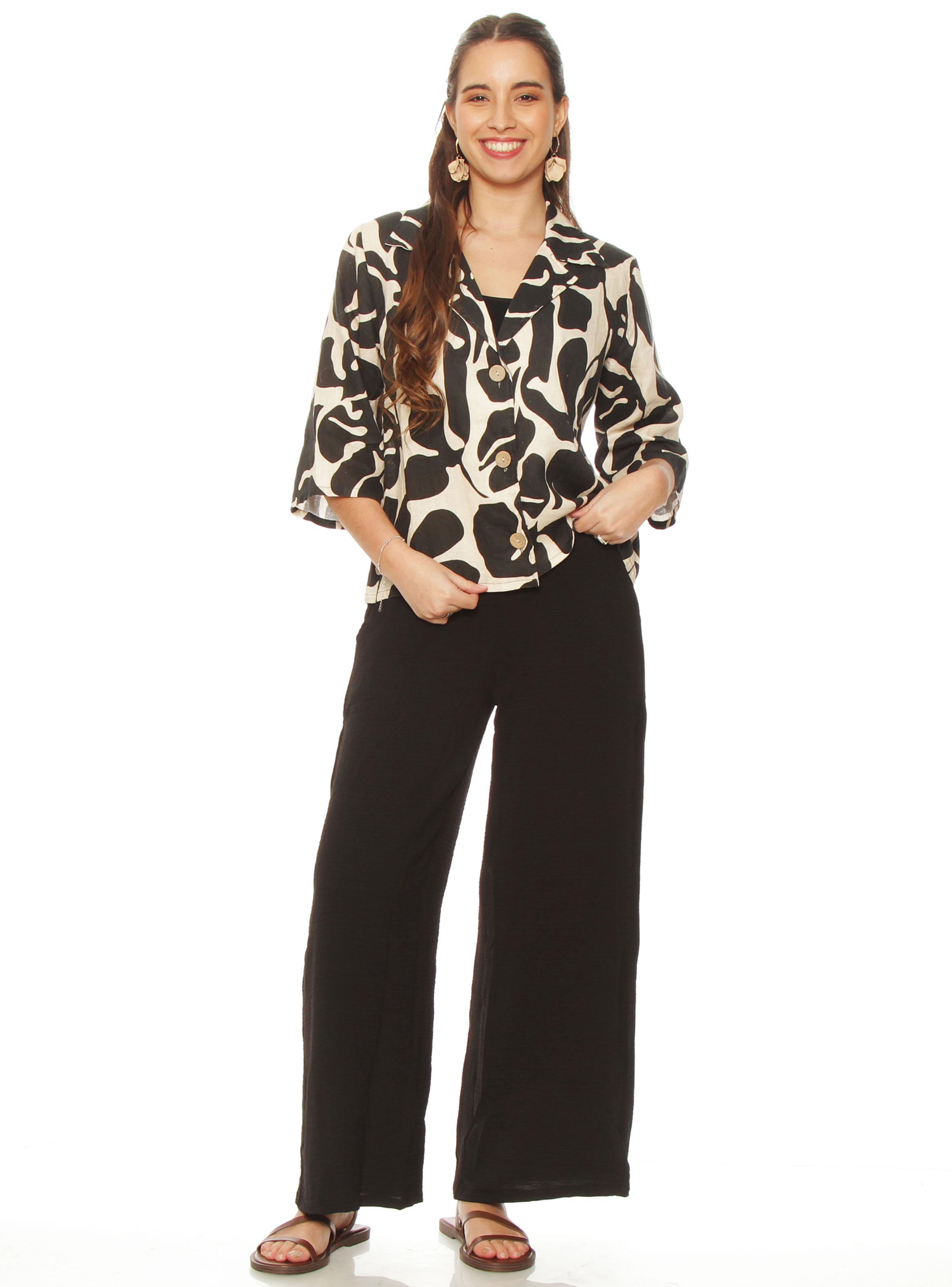 Chaqueta Manga 3/4 Lino Estampado Abotonada N Delantero-3