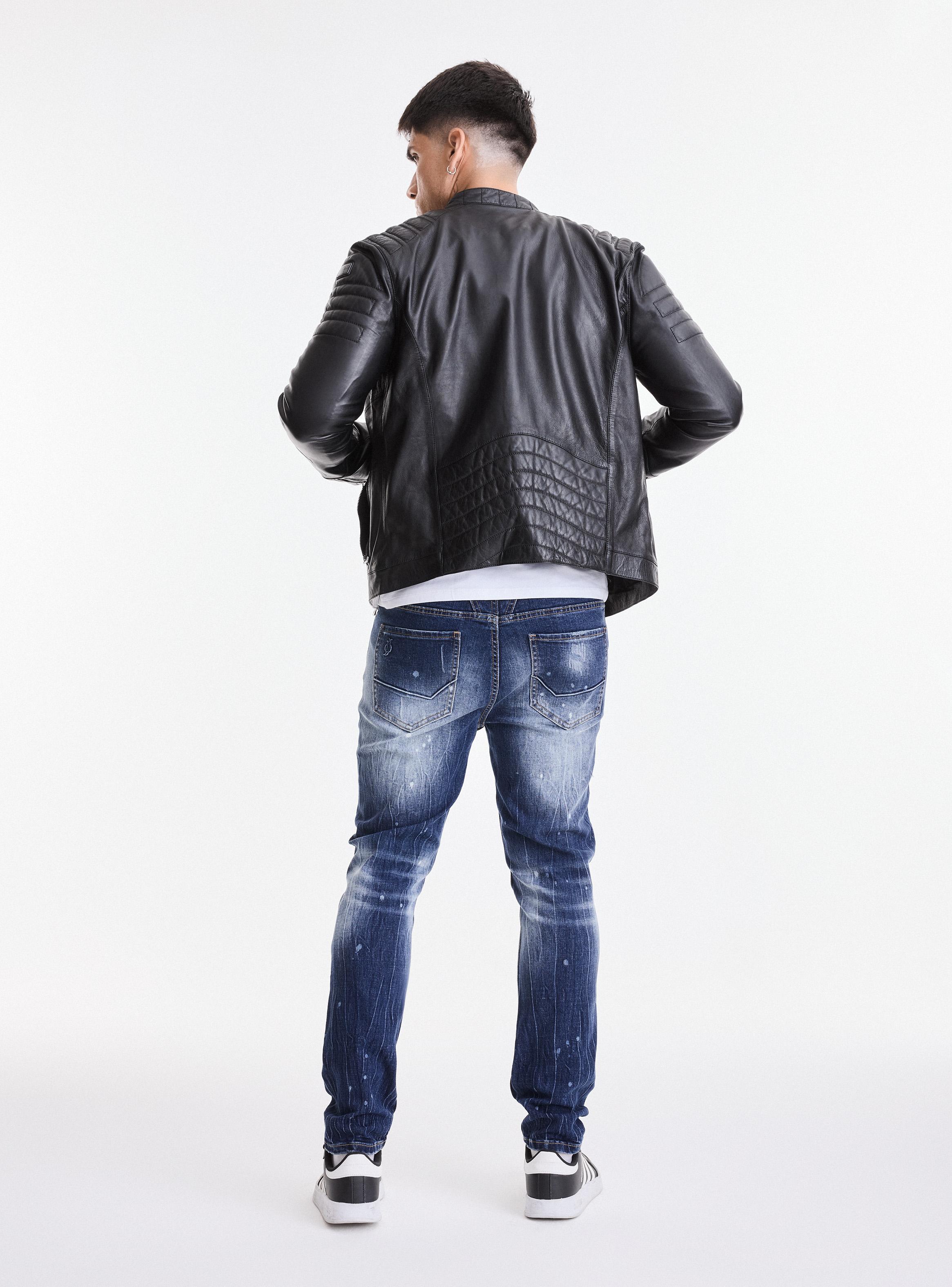 Chaqueta Motoquera de Cuero con Acolchado-5