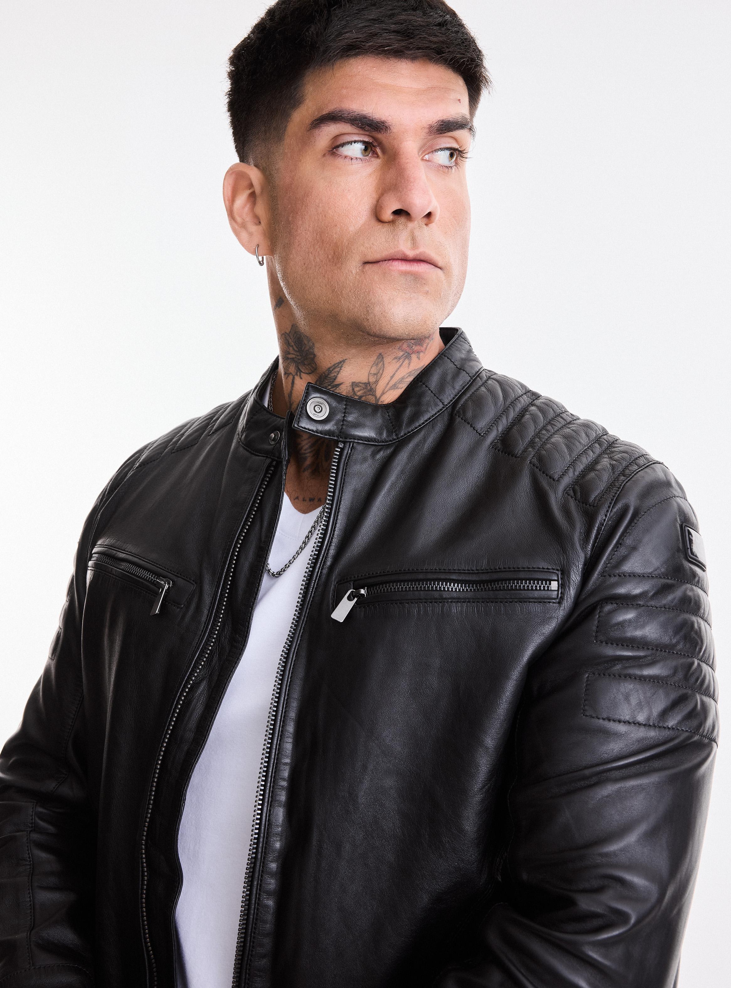 Chaqueta Motoquera de Cuero con Acolchado-2