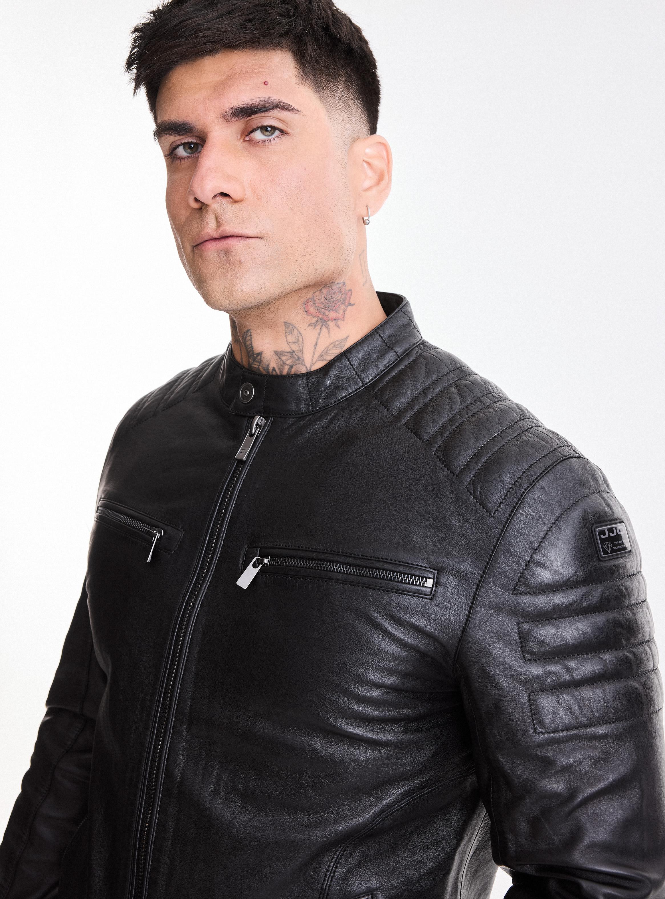 Chaqueta Motoquera de Cuero con Acolchado-3