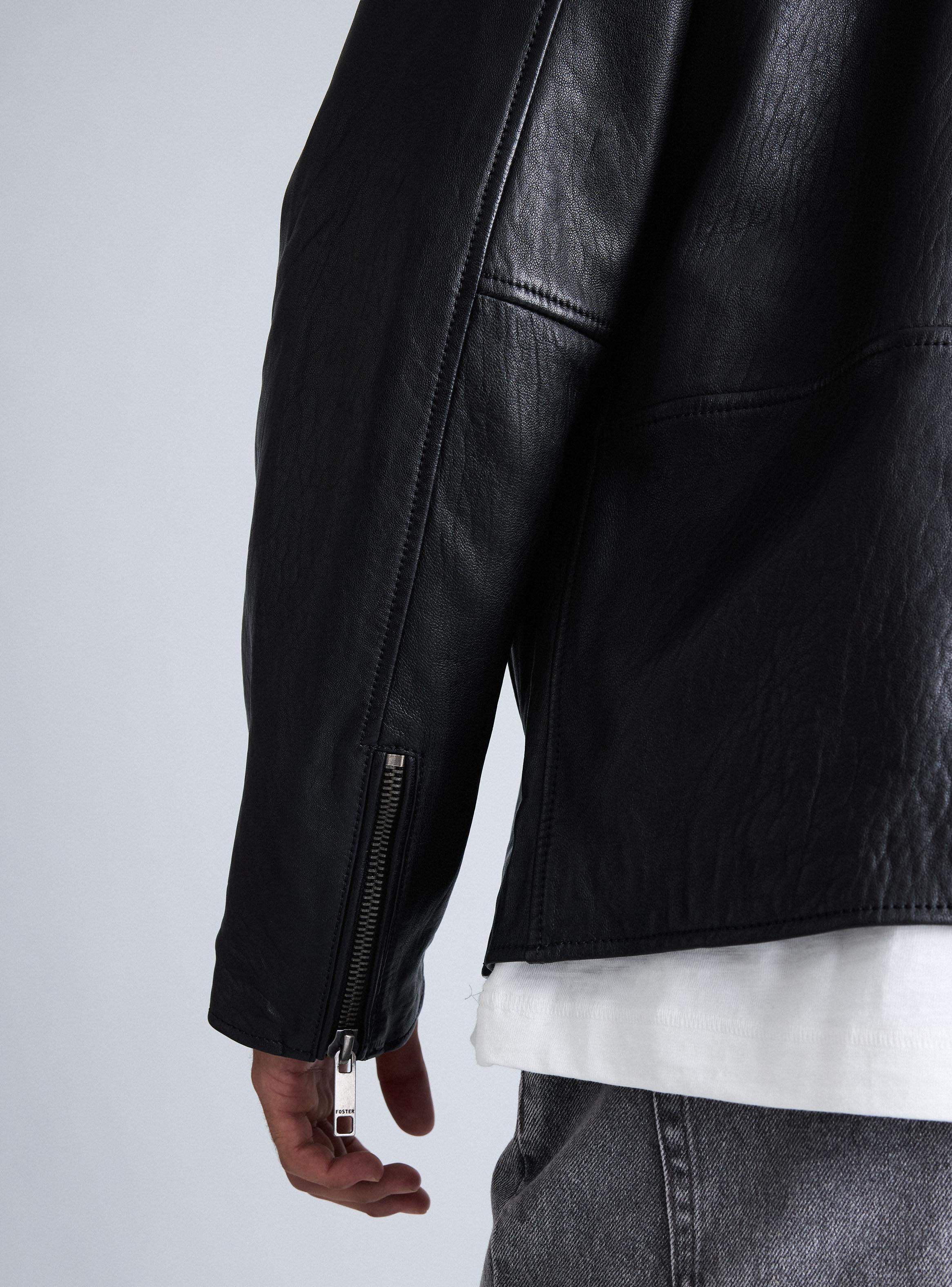 Chaqueta Cuero Liso Cierre-3