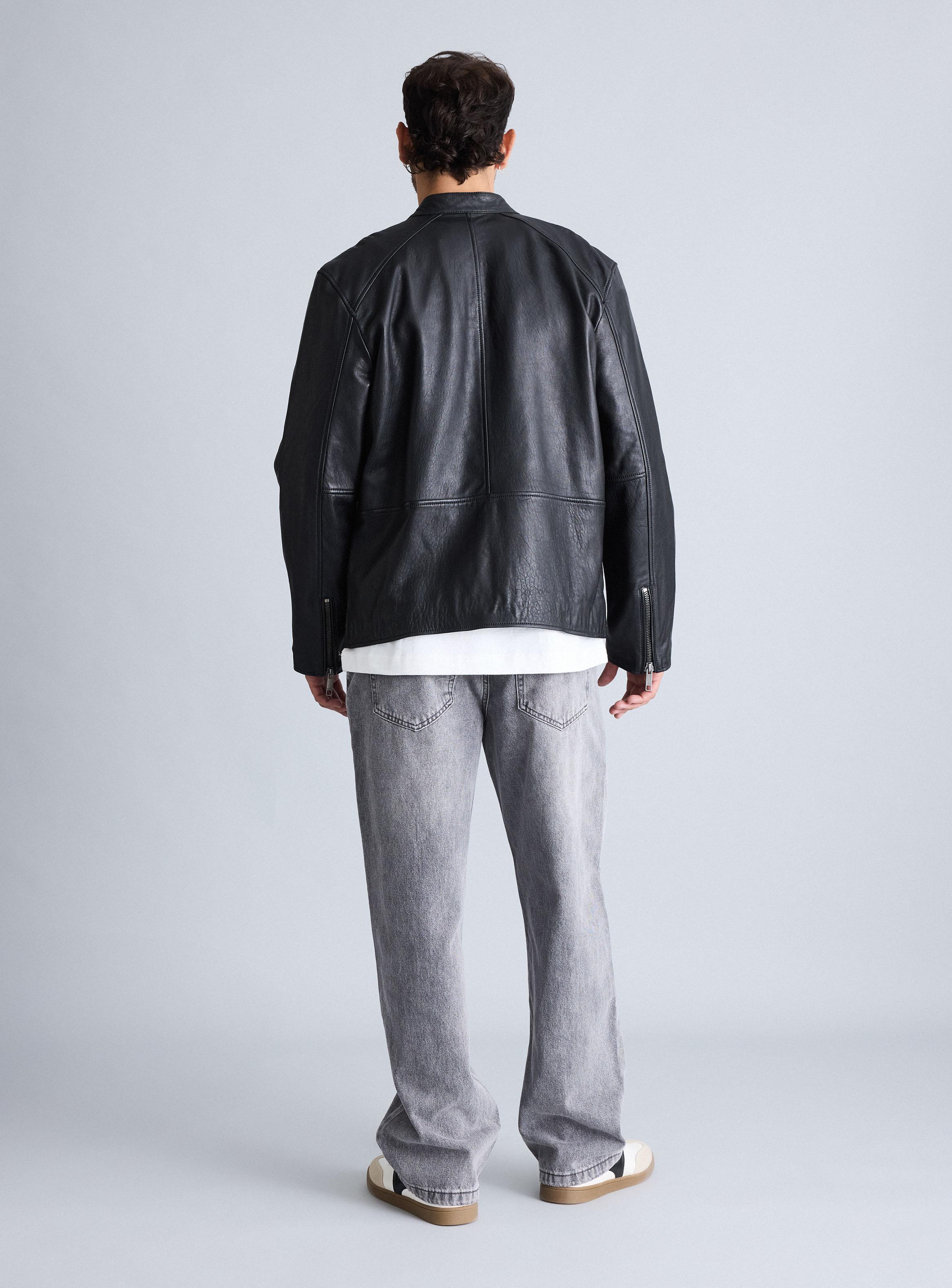 Chaqueta Cuero Liso Cierre-5