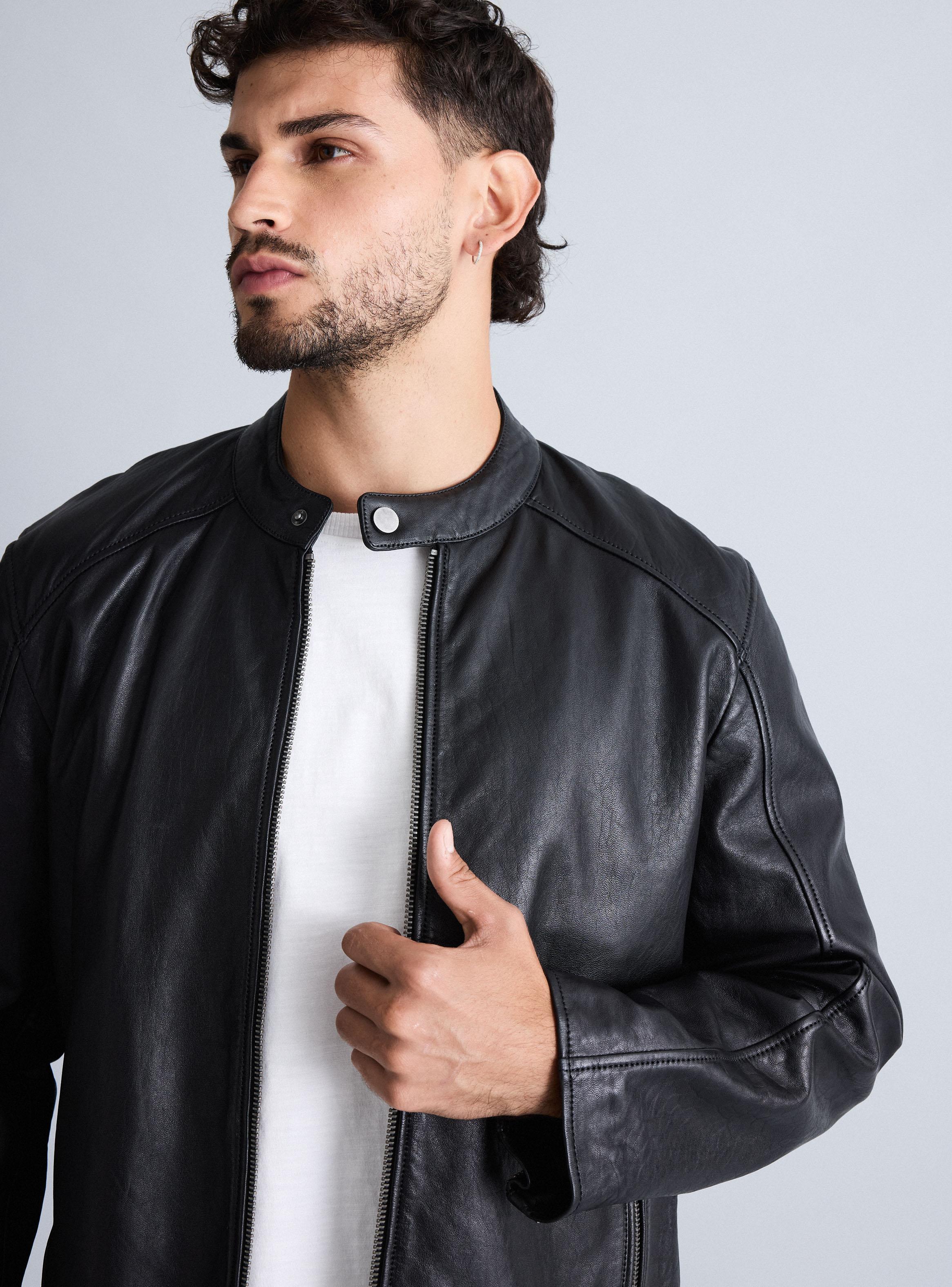 Chaqueta Cuero Liso Cierre-2