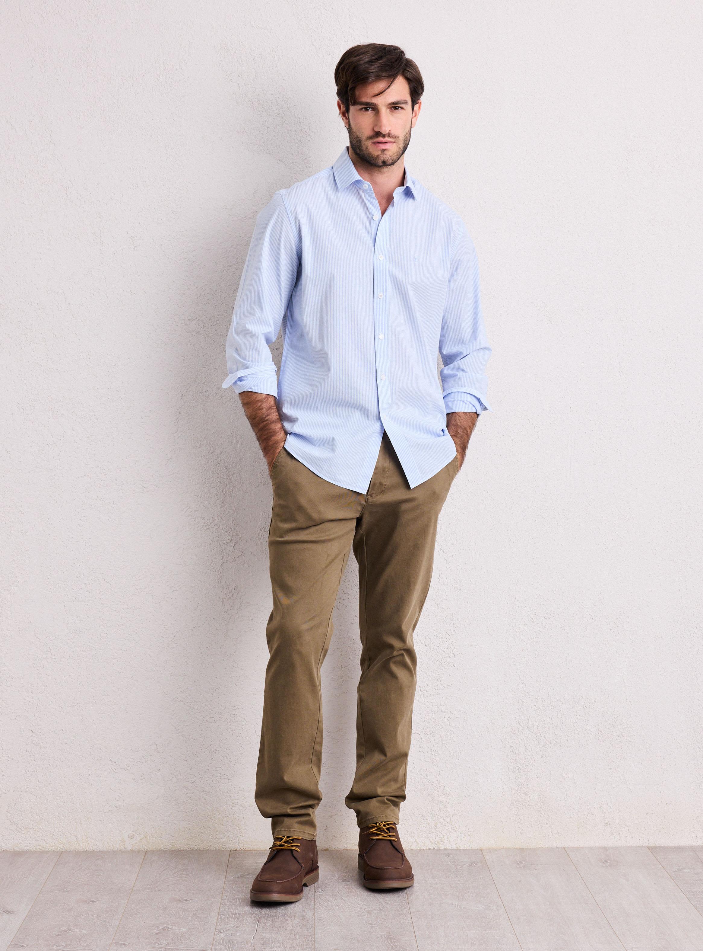 Camisa Algodón Líneas Bicolor Manga Larga-4