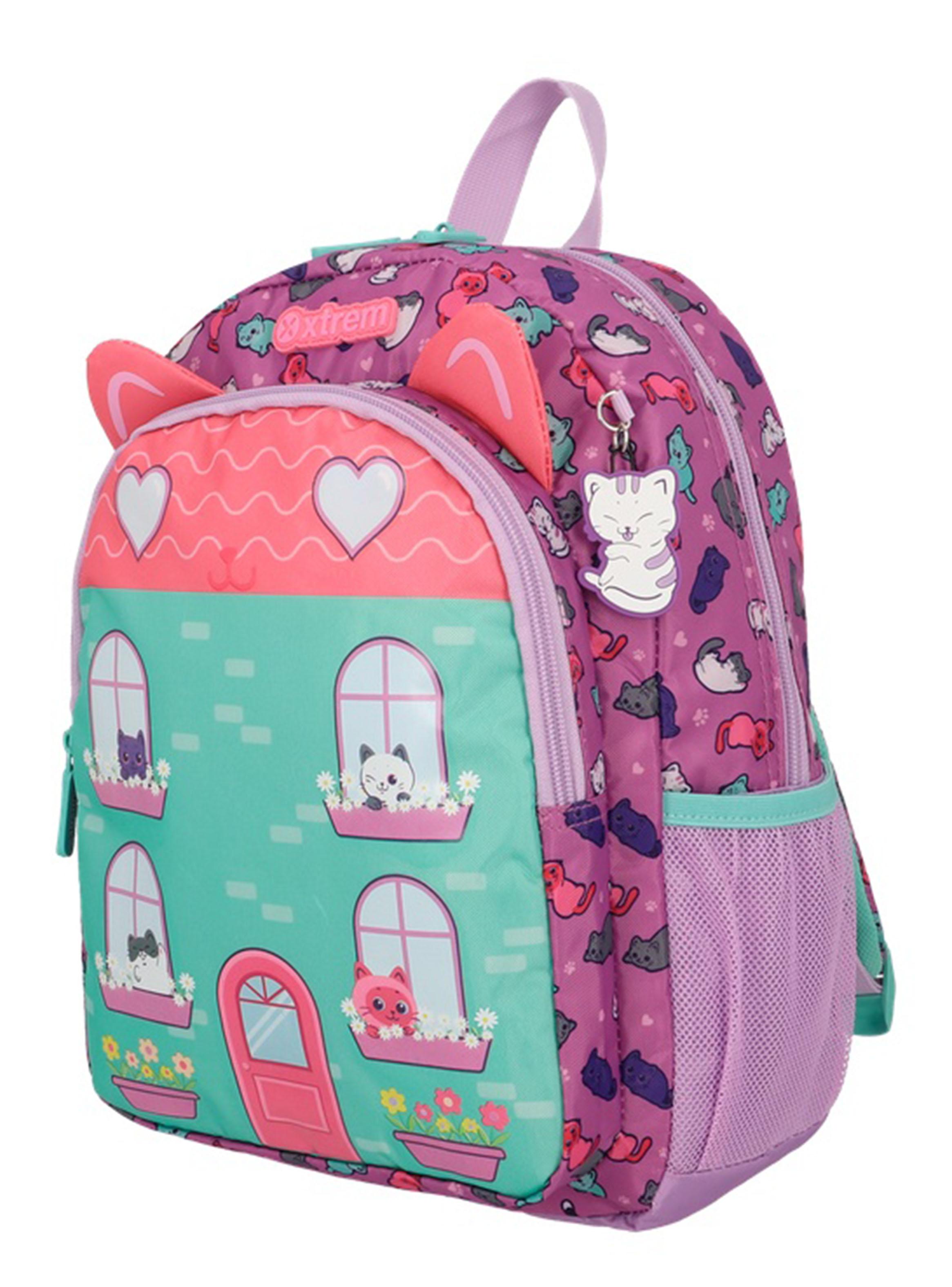 Mochila Escolar Kinder Gatos Morado-2