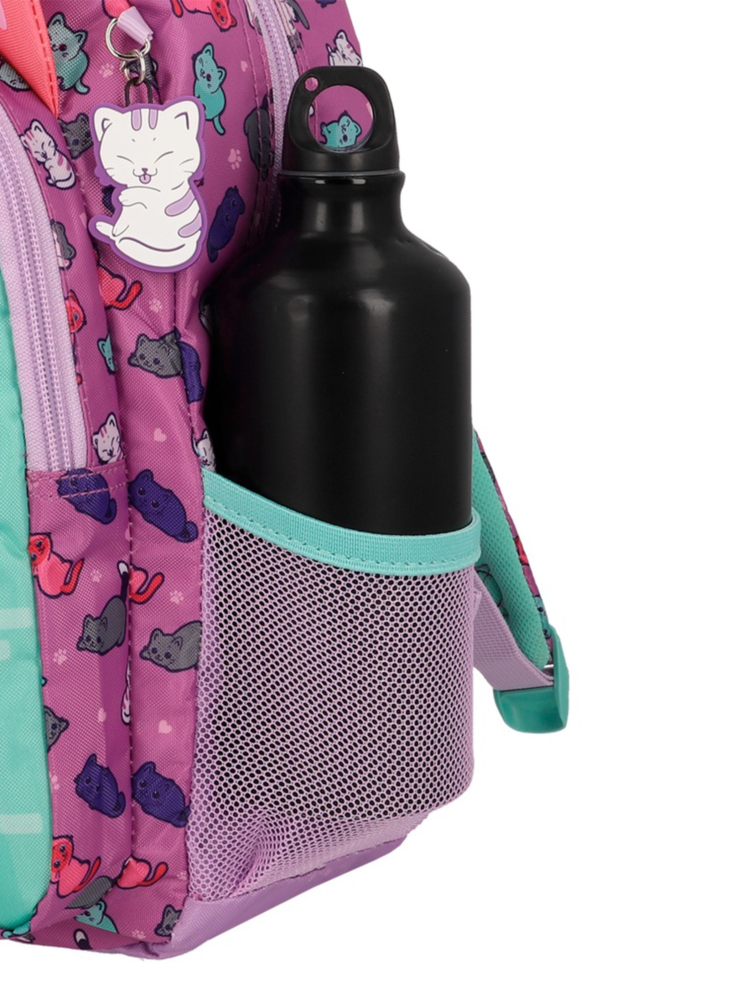 Mochila Escolar Kinder Gatos Morado-4