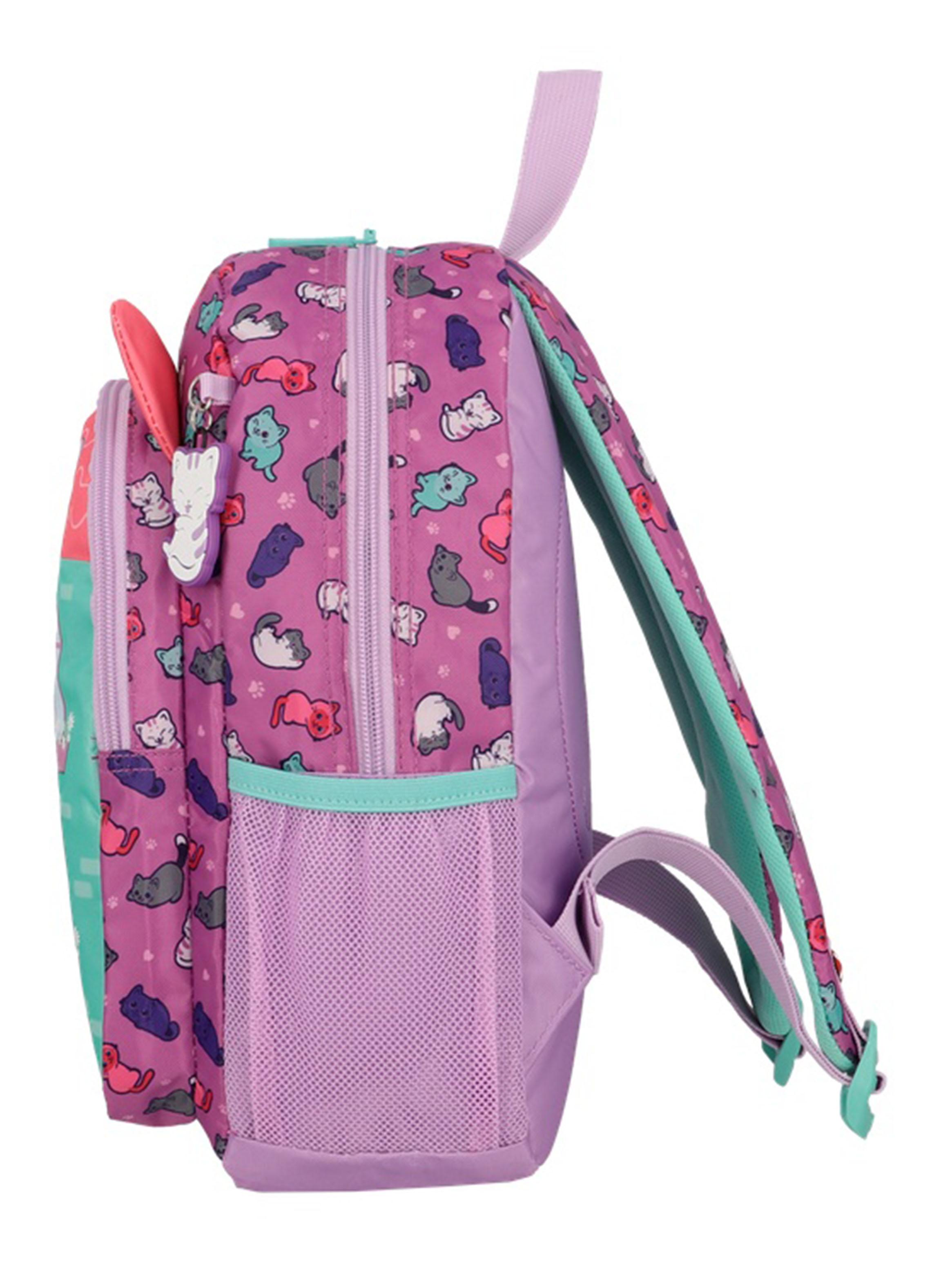 Mochila Escolar Kinder Gatos Morado-3