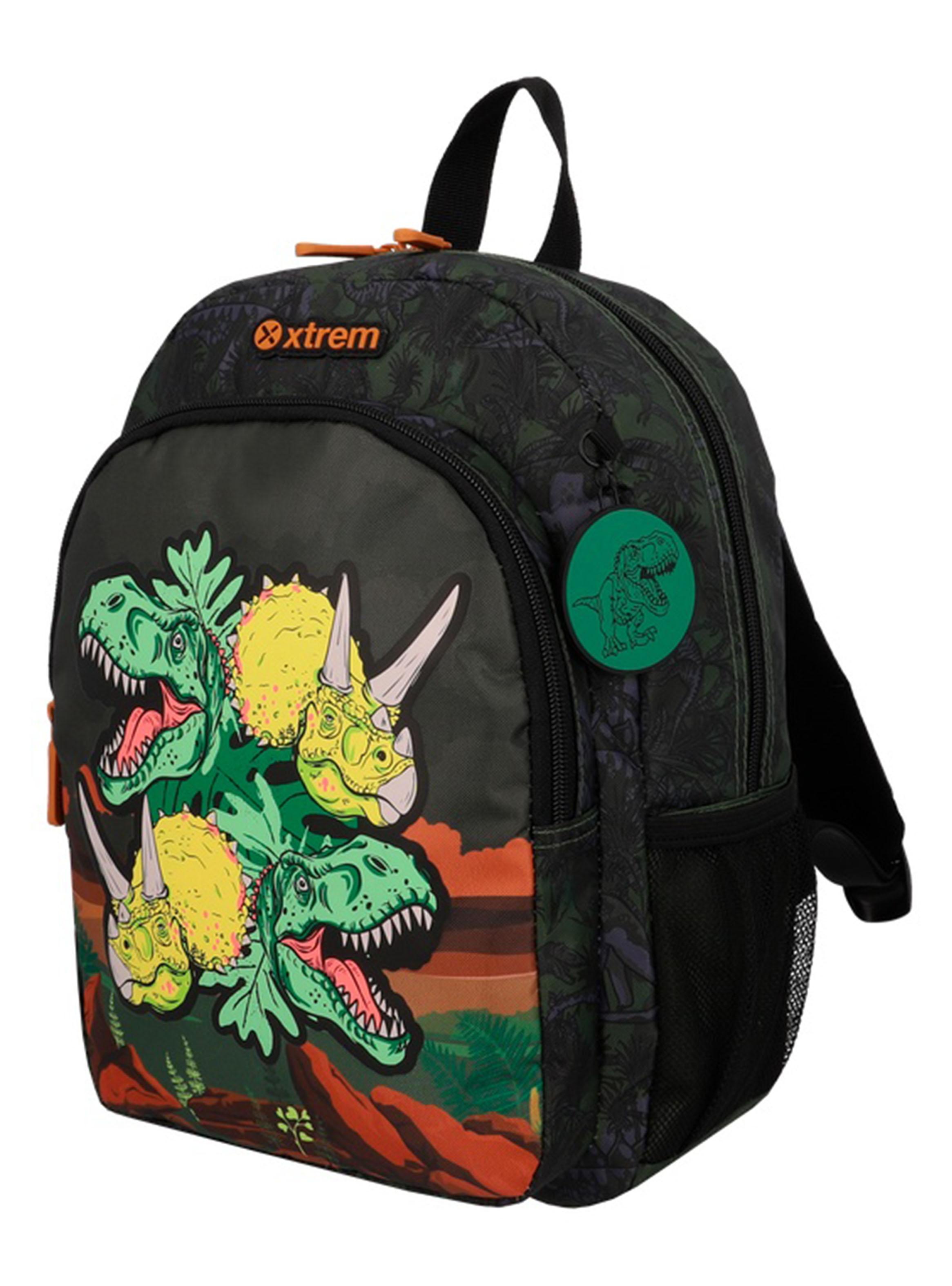 Mochila Escolar Kinder Dino Verde Oliva-2