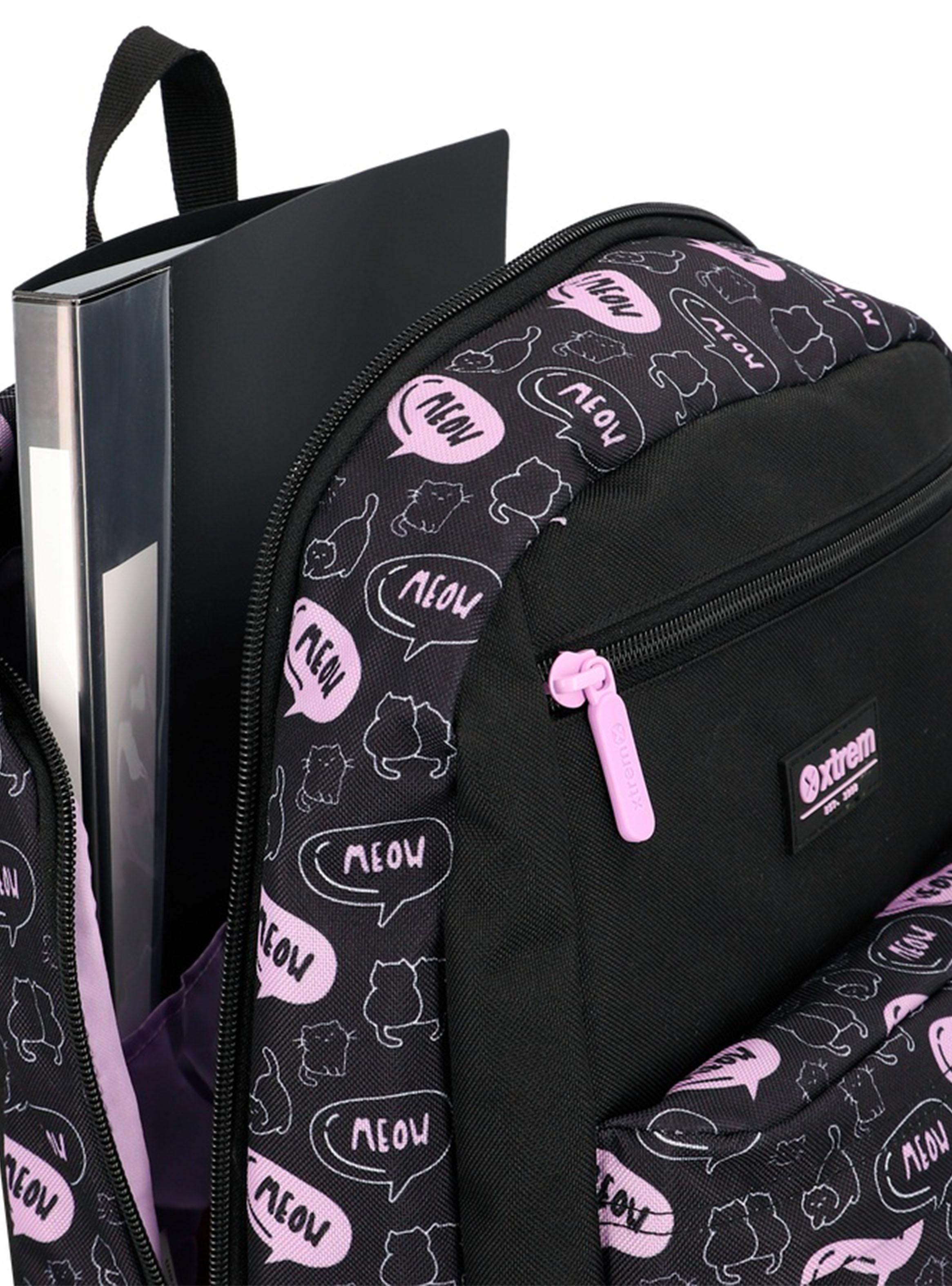 Megapack Mochila Escolar Gatos Negro y Morado-4