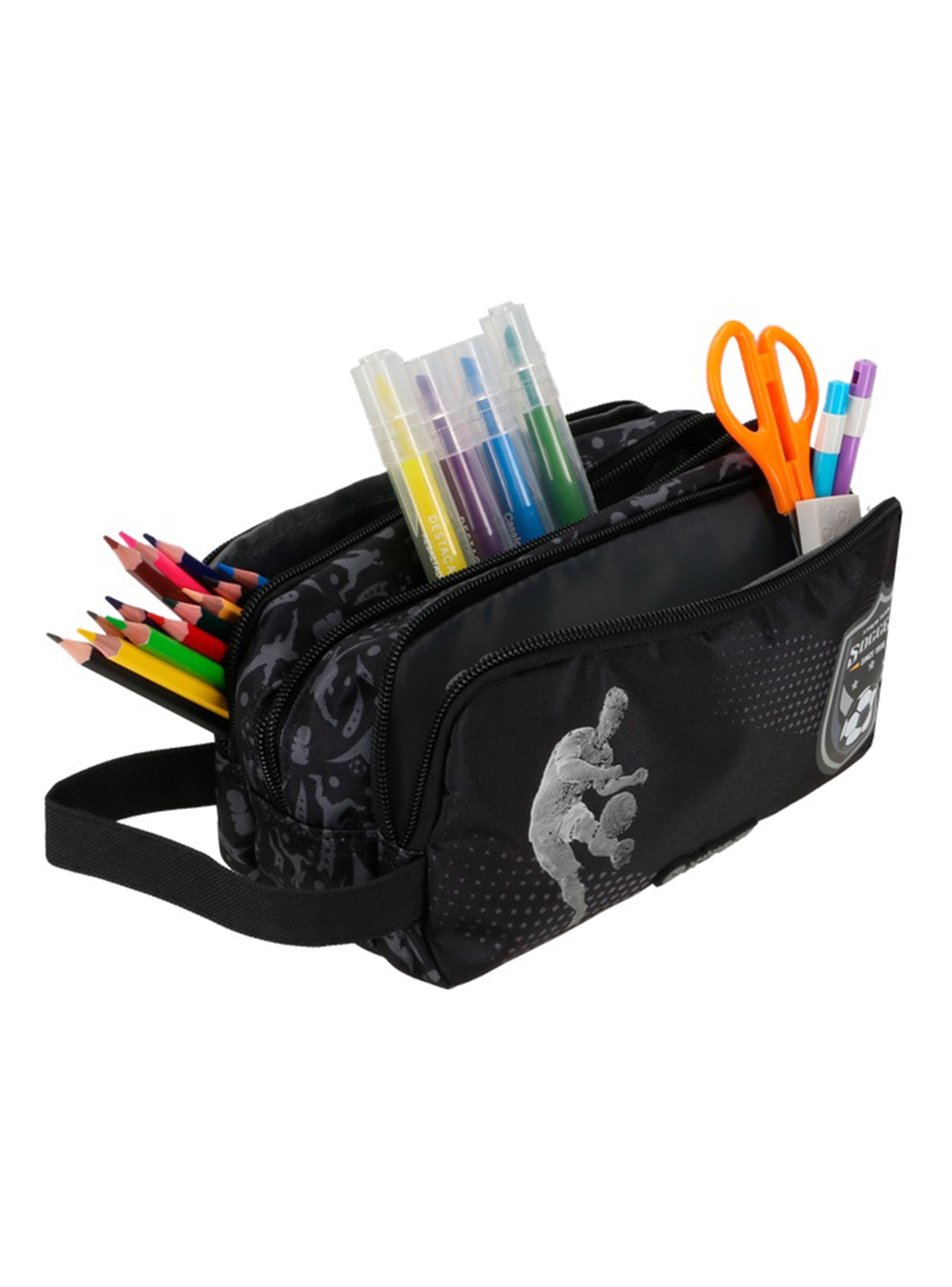 Estuche University+ Fútbol Negro y Gris-4