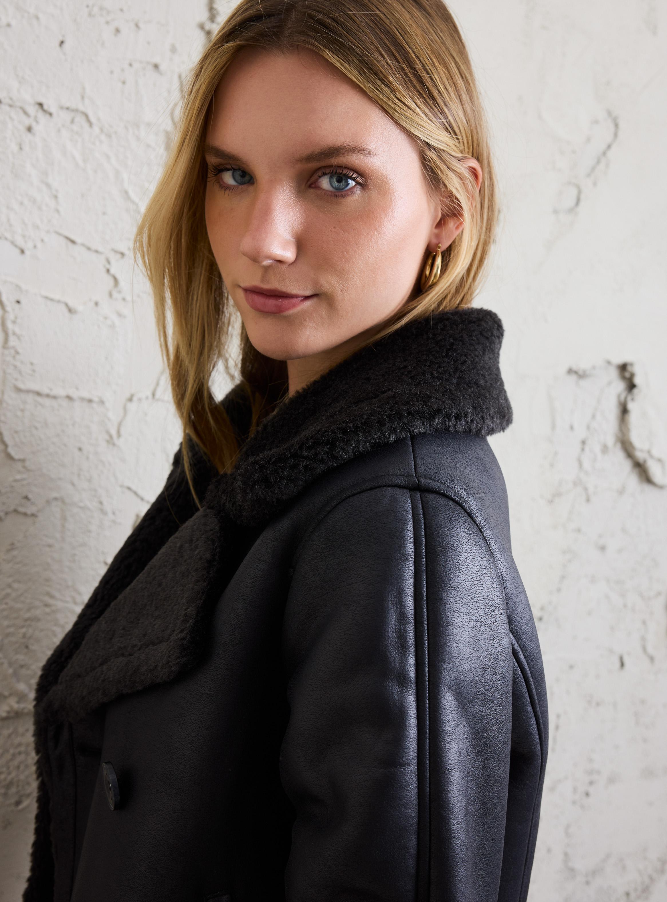 Chaqueta Aviadora Look Cuero y Sherpa-3