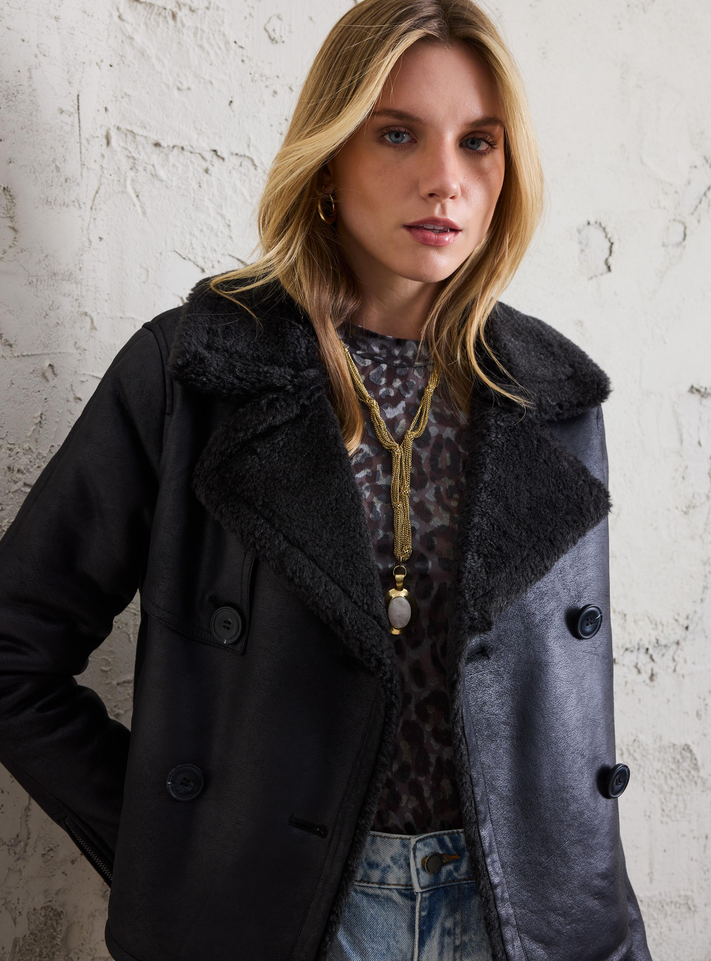 Chaqueta Aviadora Look Cuero y Sherpa-2