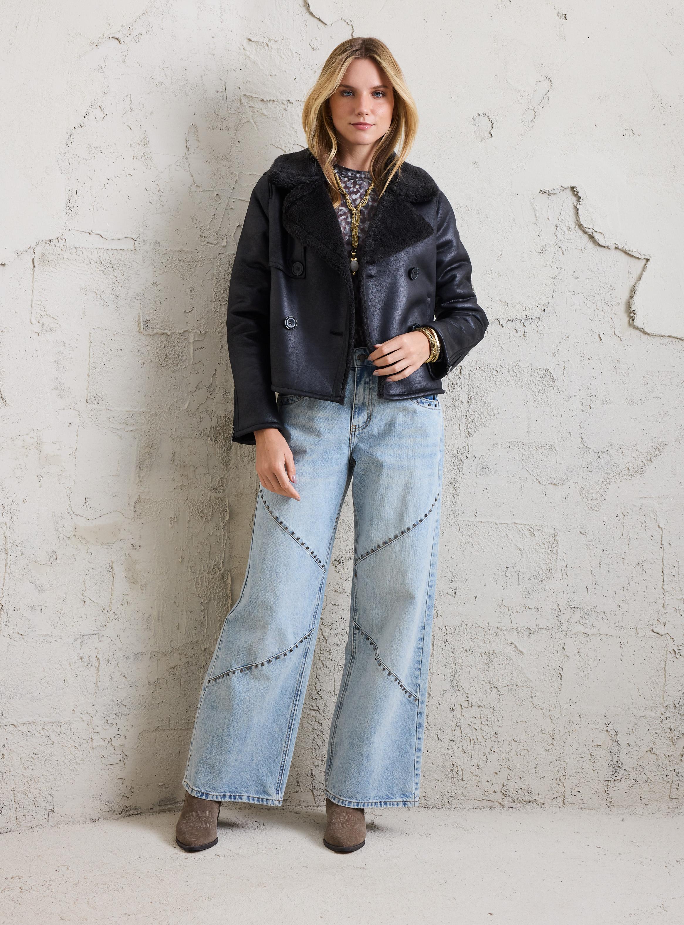 Chaqueta Aviadora Look Cuero y Sherpa-4