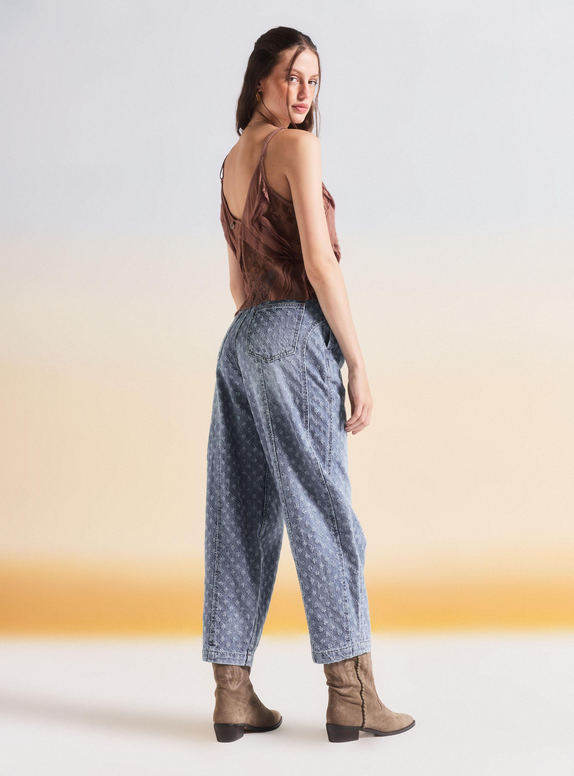 Jeans Barrel Denim Textura Desagujada-5