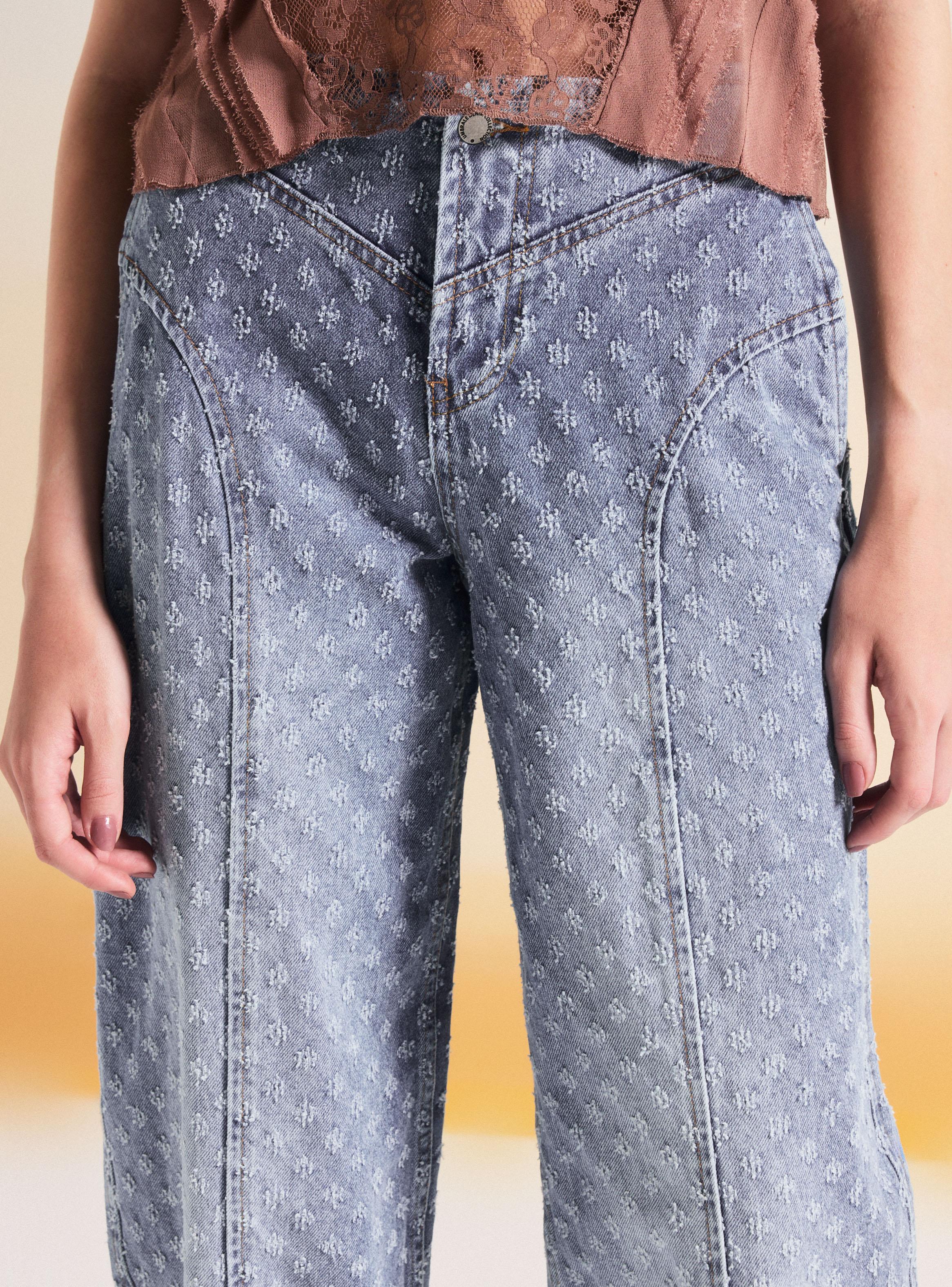 Jeans Barrel Denim Textura Desagujada-2