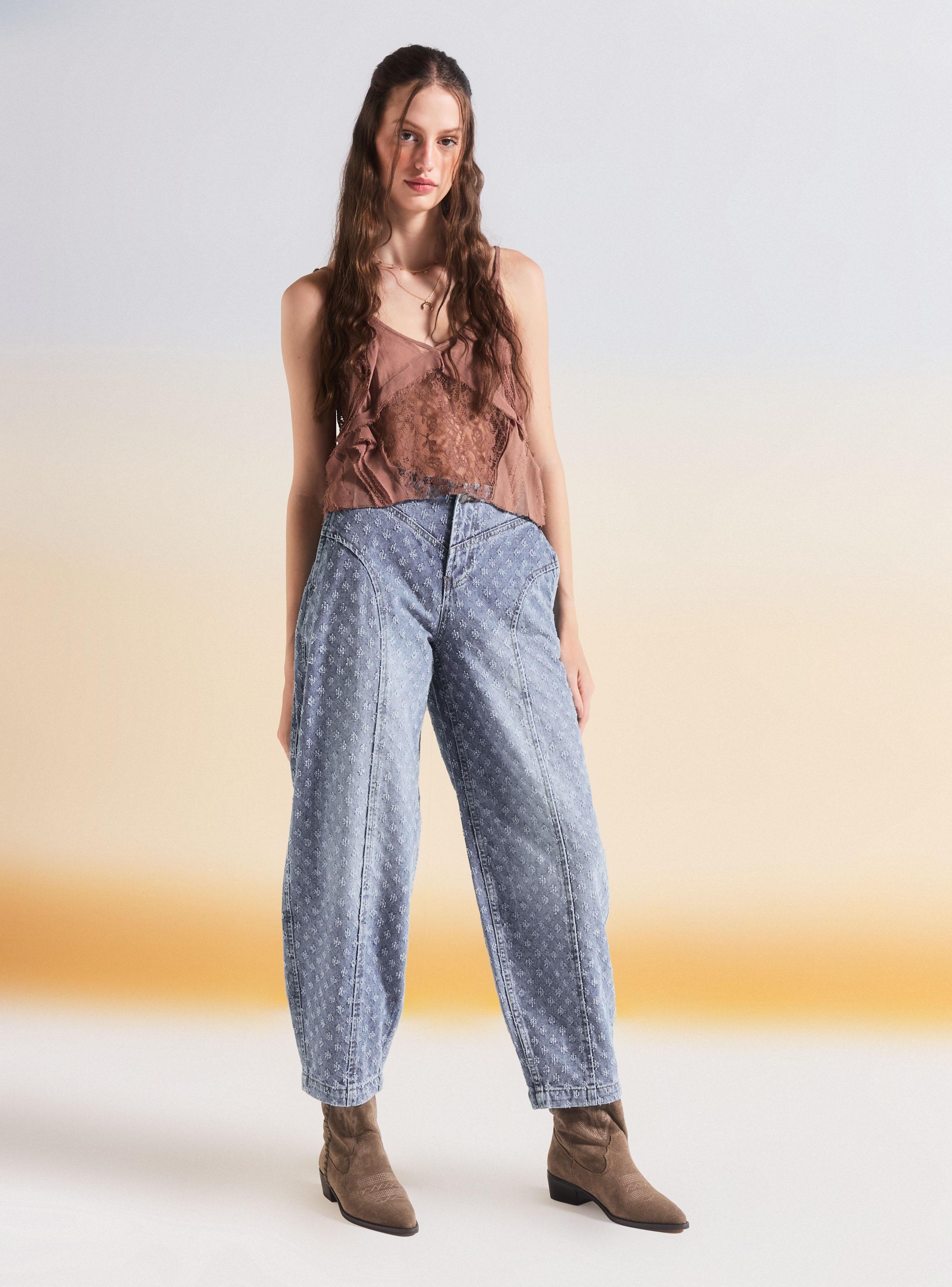 Jeans Barrel Denim Textura Desagujada-4