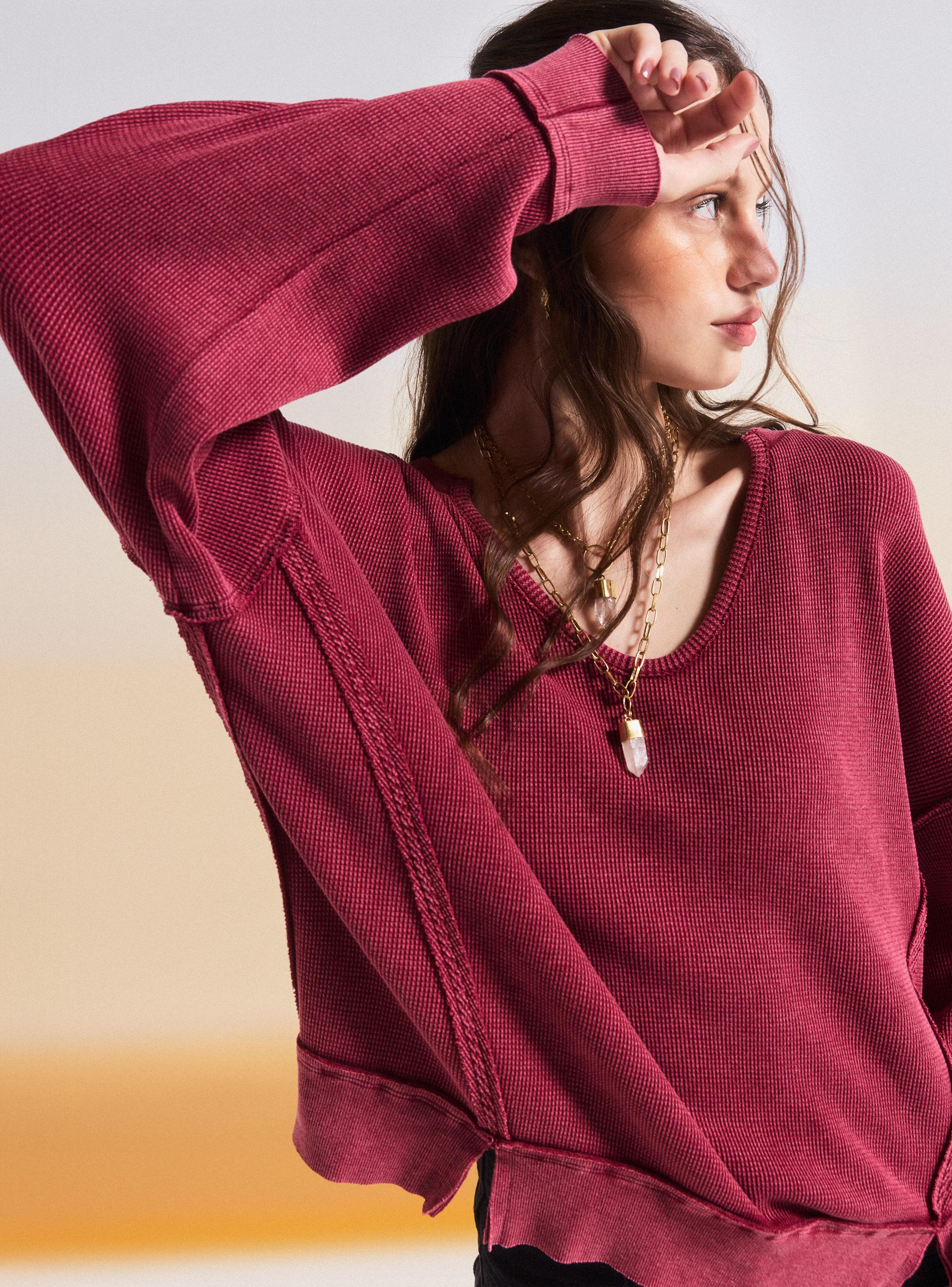 Sweater Waffle de Manga Larga Relajado-3