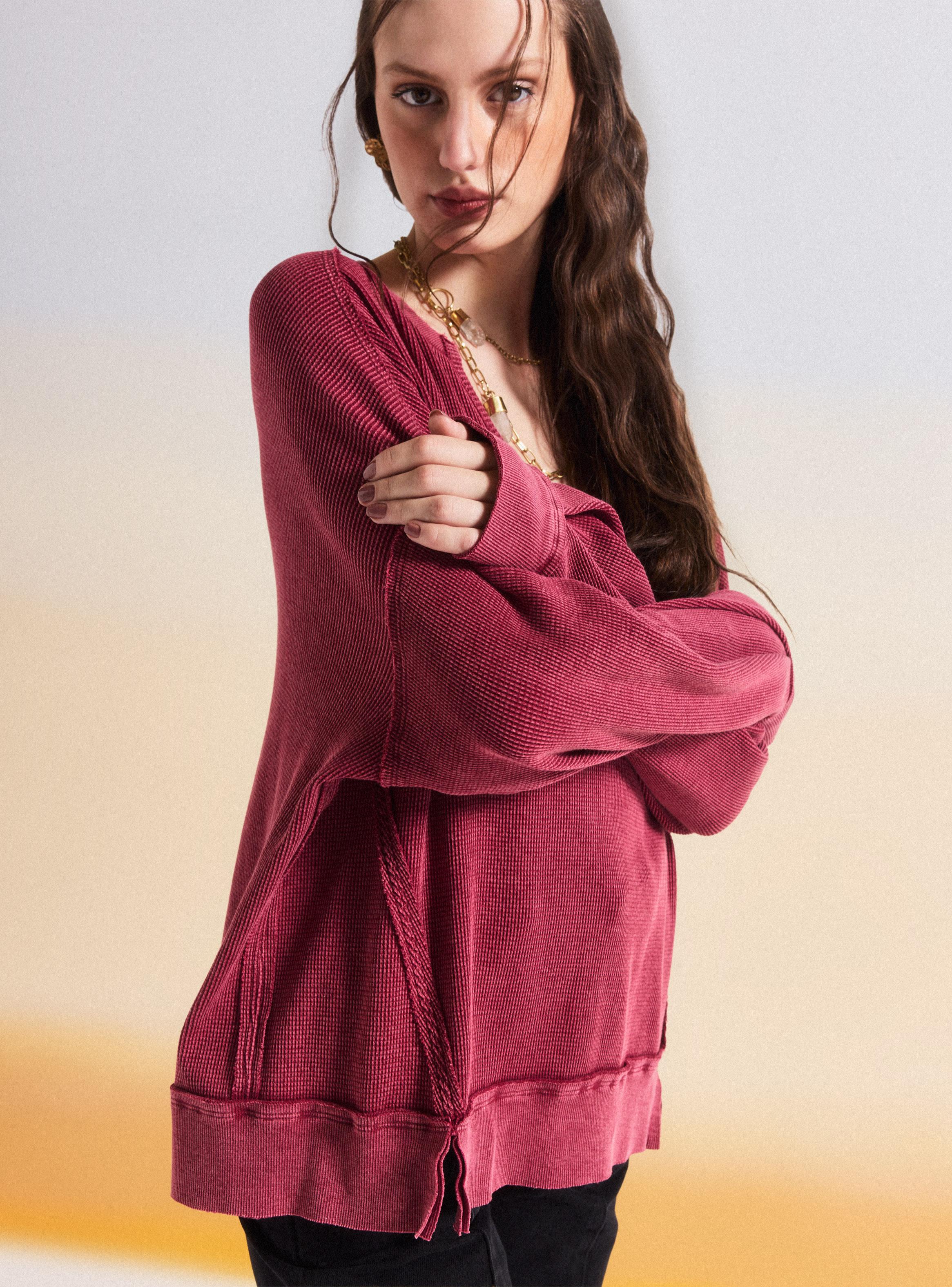 Sweater Waffle de Manga Larga Relajado-2