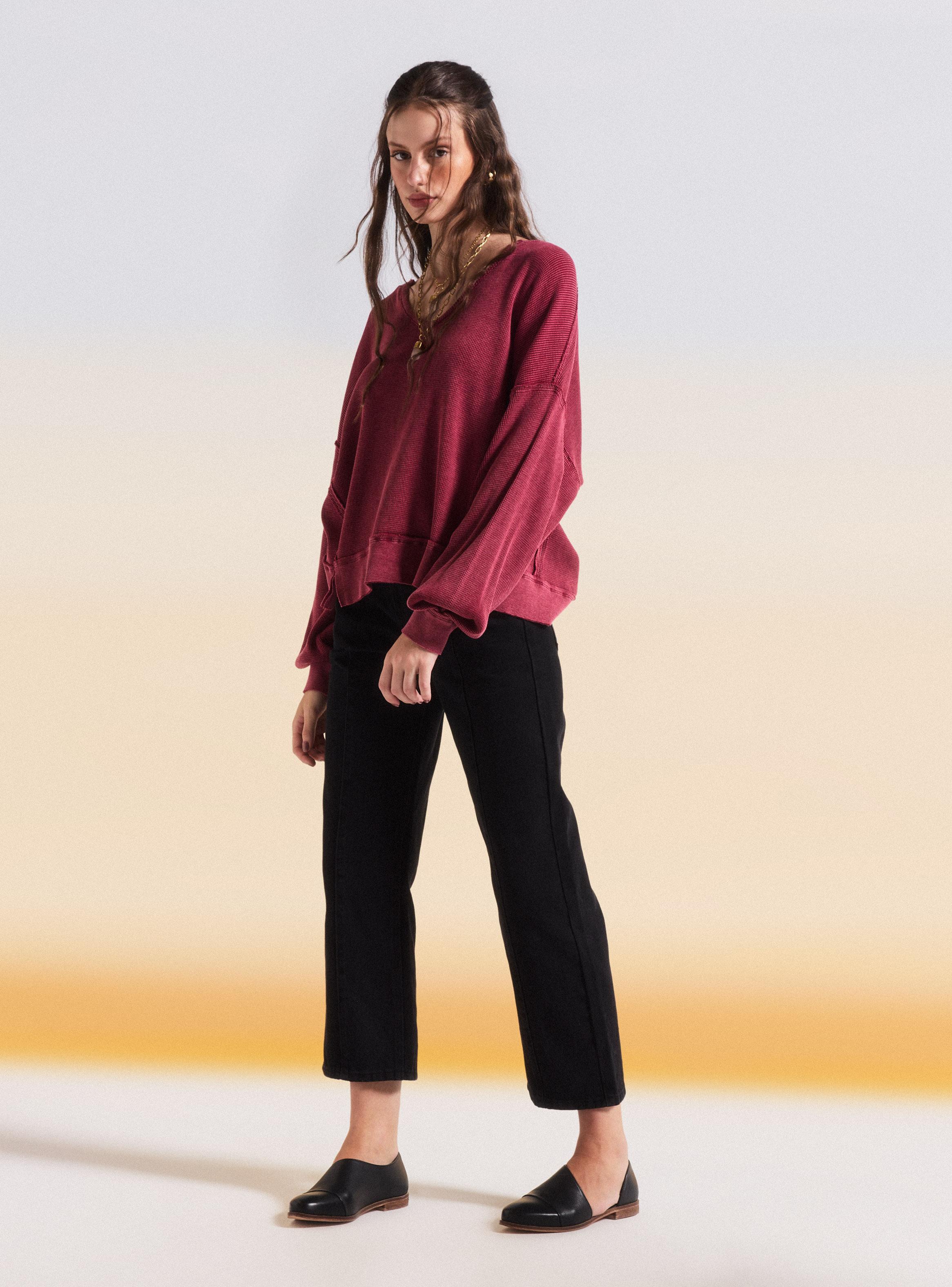 Sweater Waffle de Manga Larga Relajado-4