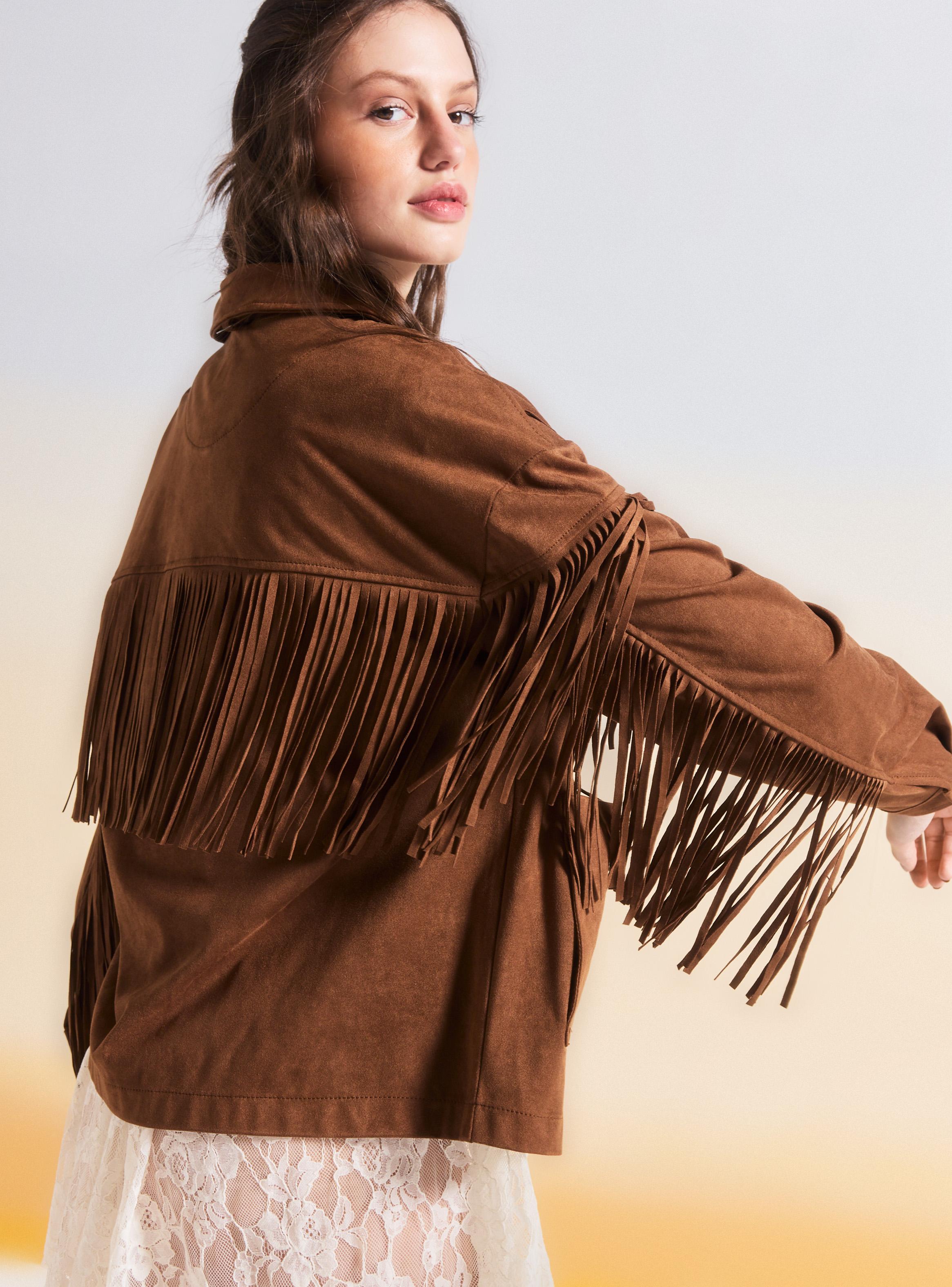 Chaqueta Look Cuero con Flecos Largos-3