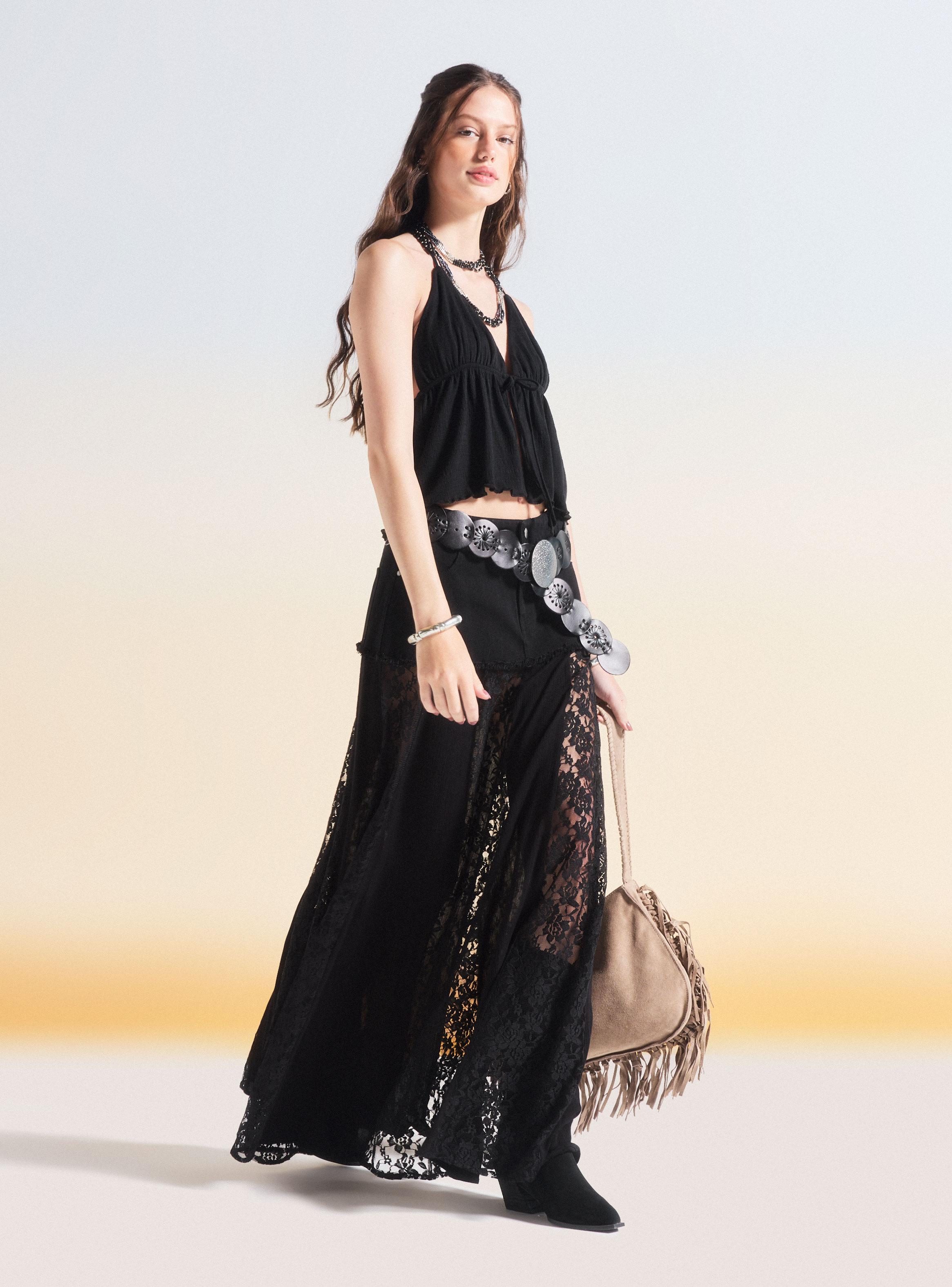 Falda Maxi Festival con Encaje y Denim-4