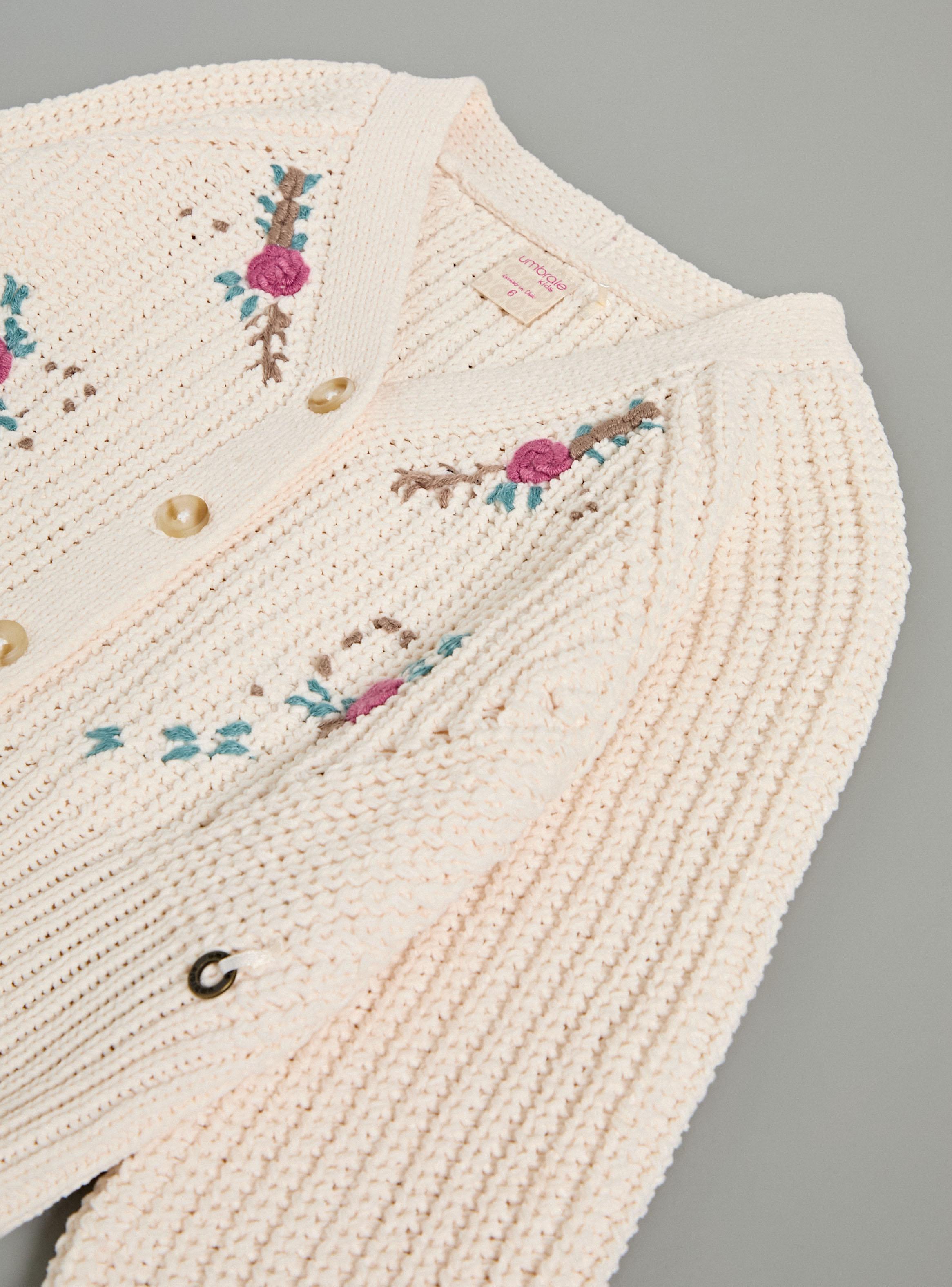 Chaleco Chenille Cuello V y Flores Bordadas-3