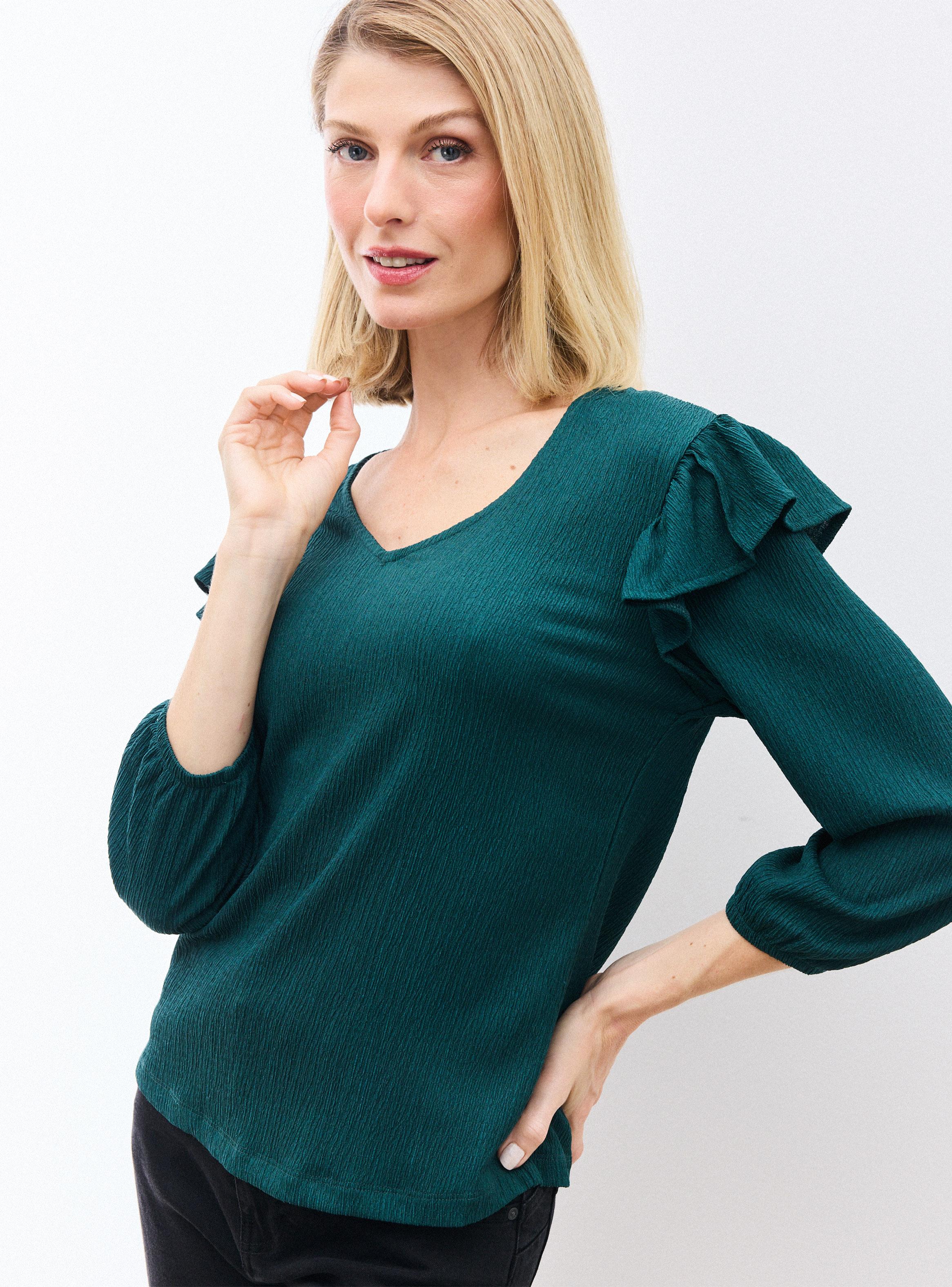 Polera con Textura Vuelo en Mangas y Elástico en Puño-2