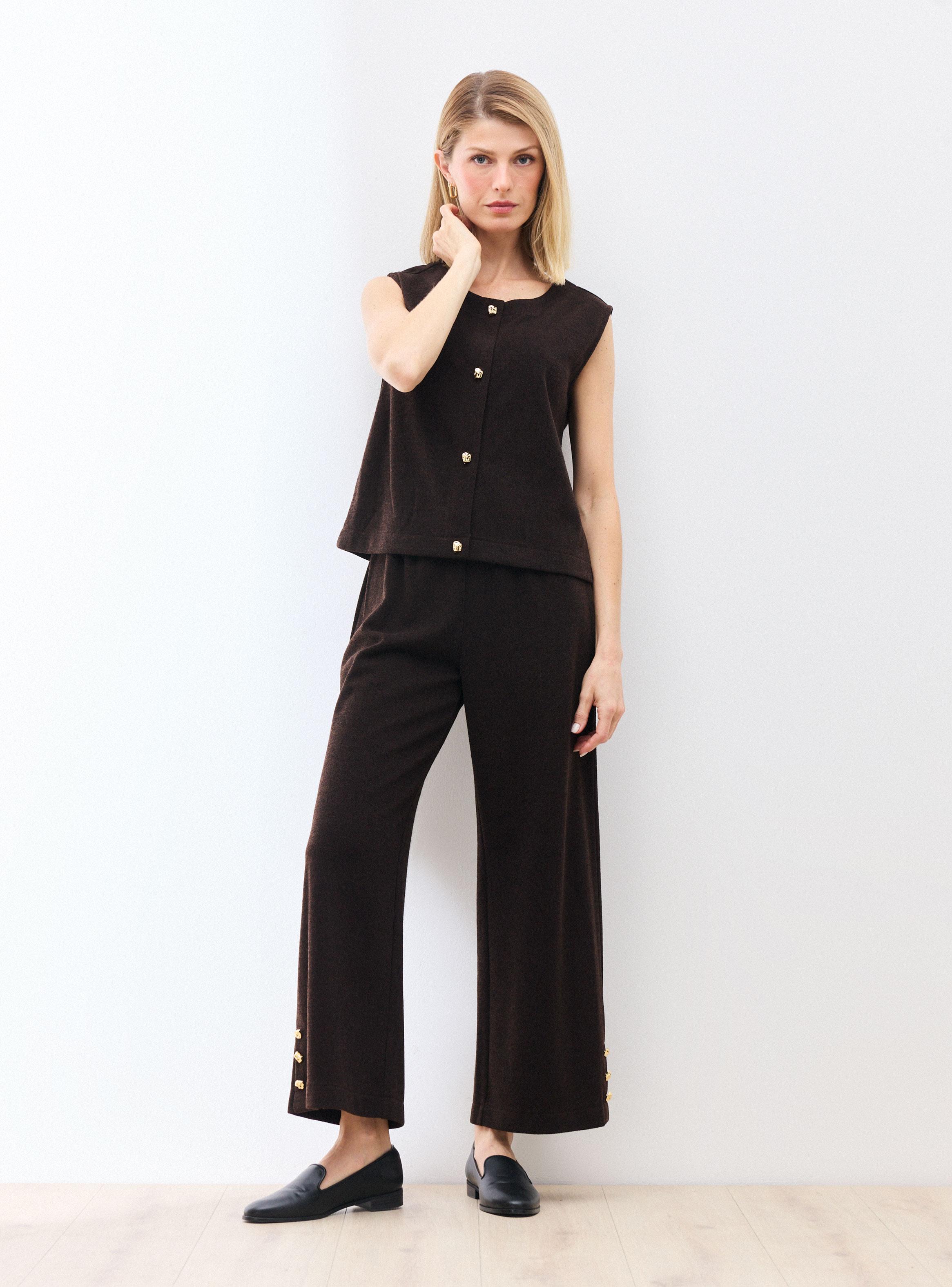 Pantalón Fluido con Elástico y Botón Decorativo-4