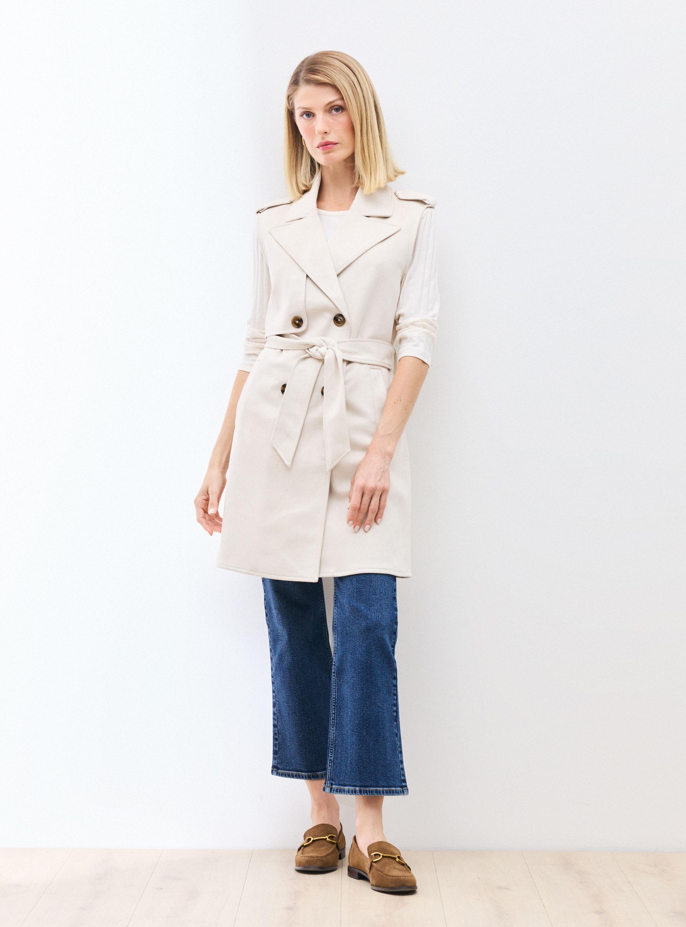 Abrigo Tipo Trench de Gamuza Sintética sin Mangas-4