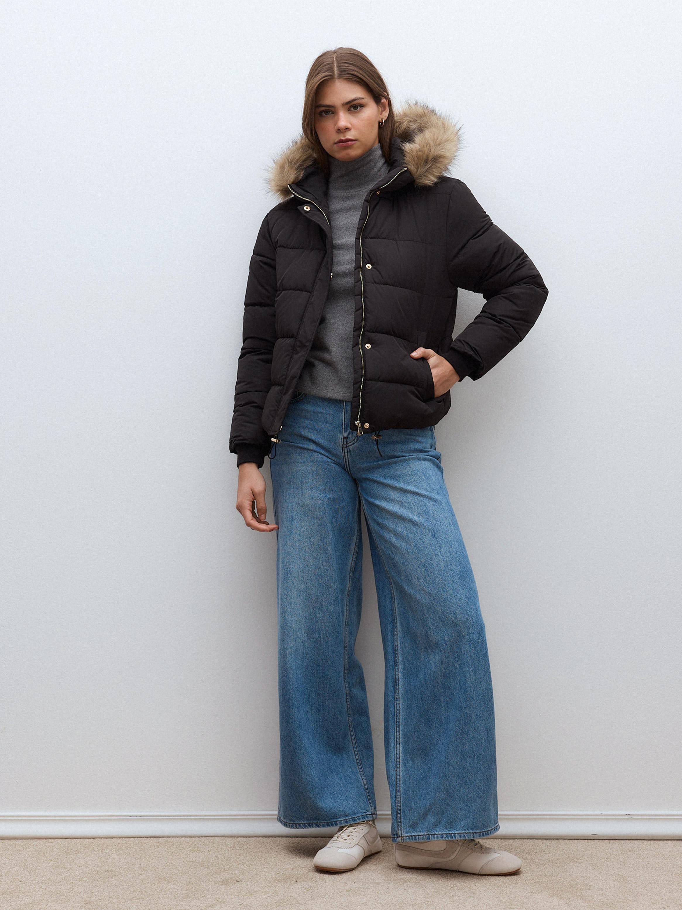 Parka Acolchada con Capucha y Piel-4