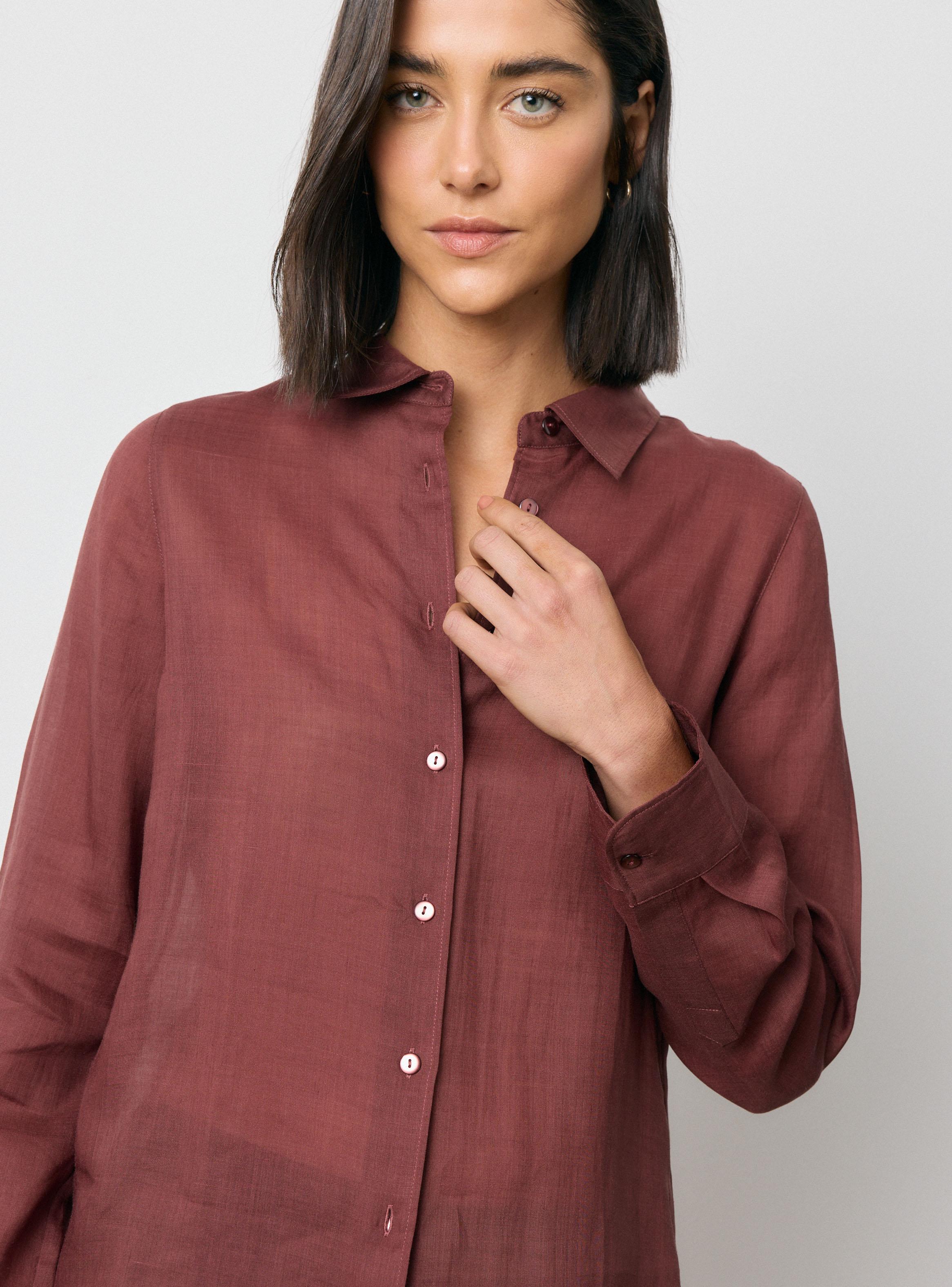 Blusa con Botones Color al Tono Mezcla Lyocell y Ramio-2