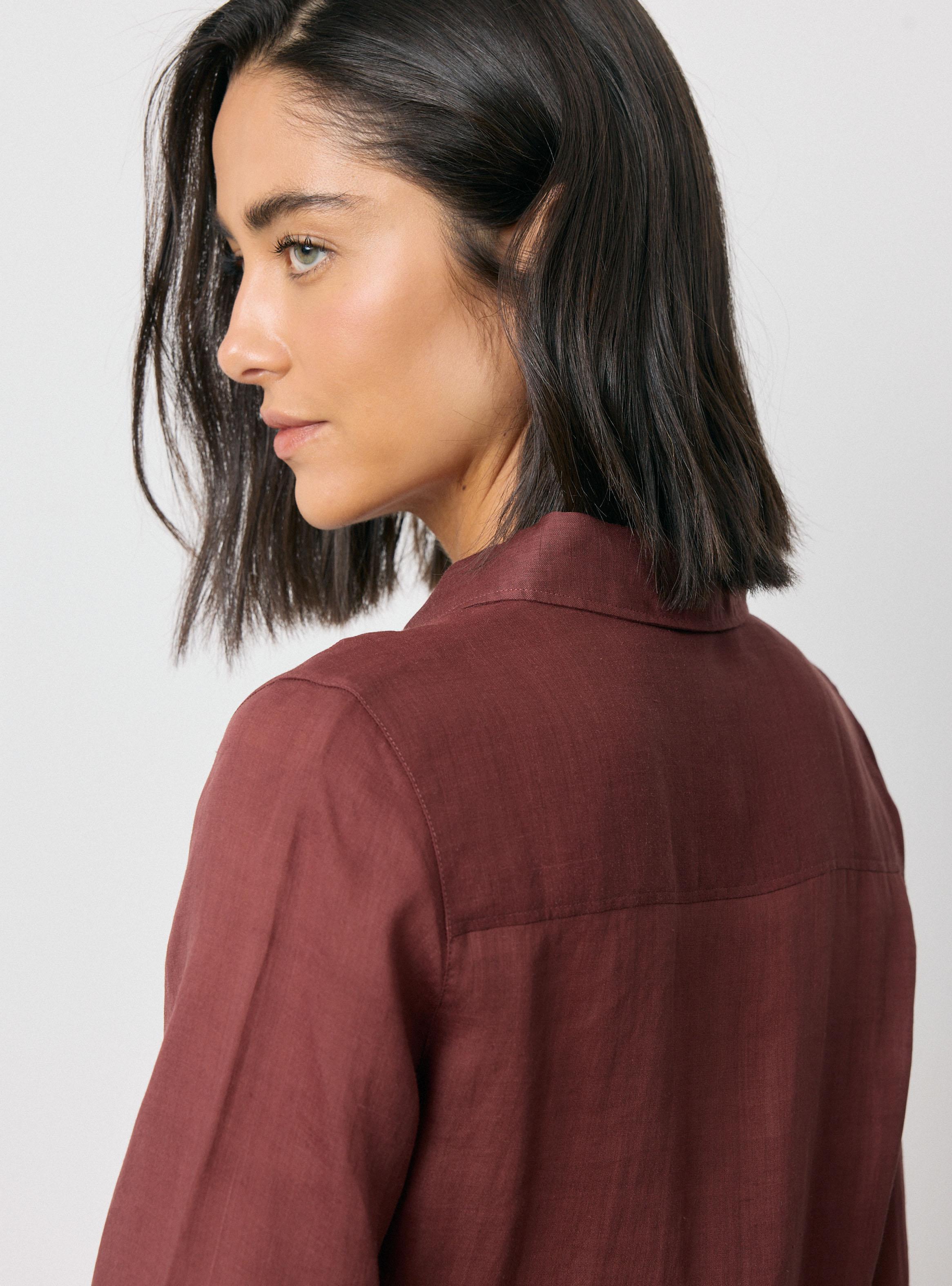 Blusa con Botones Color al Tono Mezcla Lyocell y Ramio-3