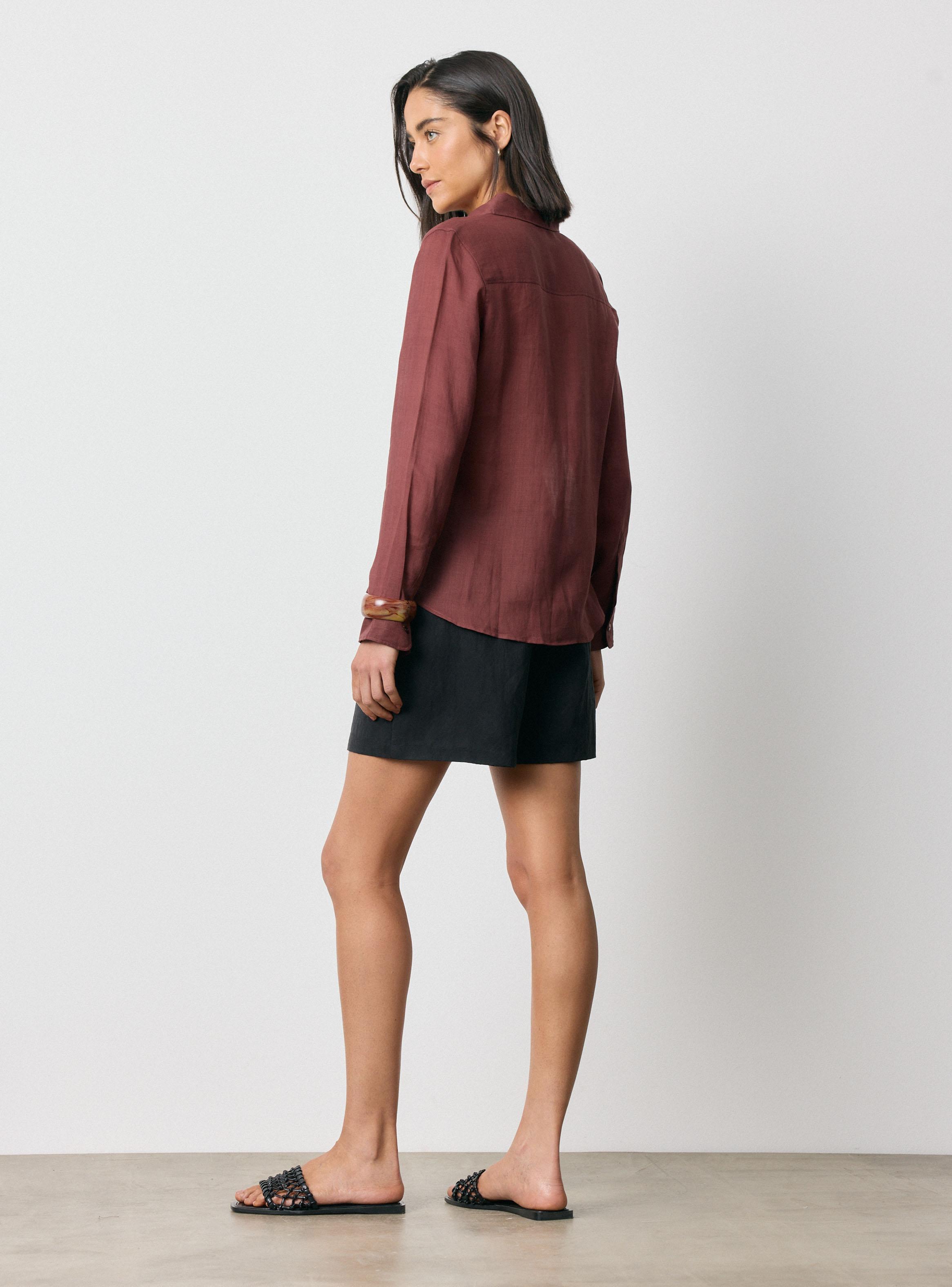 Blusa con Botones Color al Tono Mezcla Lyocell y Ramio-5